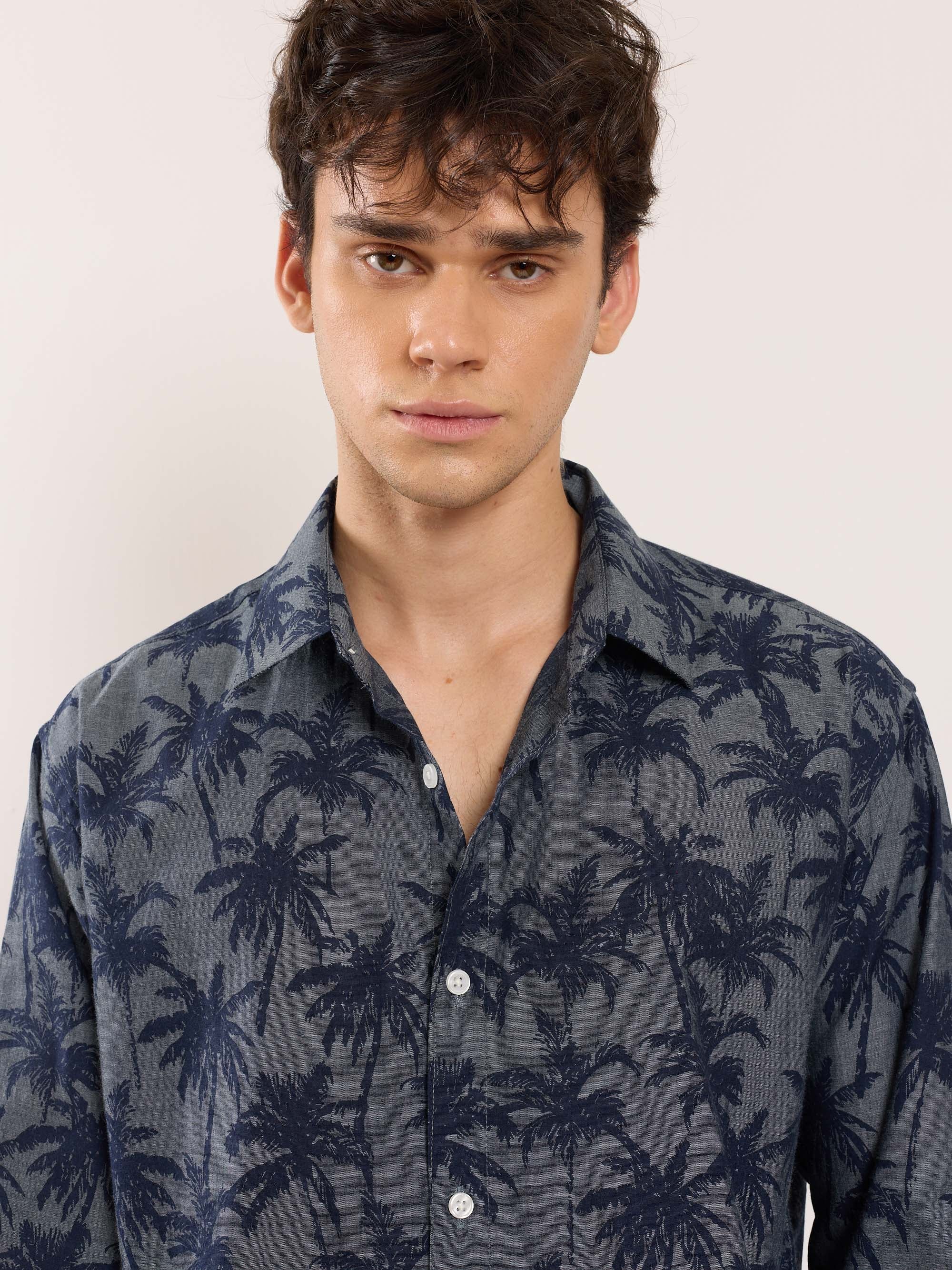 Palm Printed Chambray Shirt - Image 3