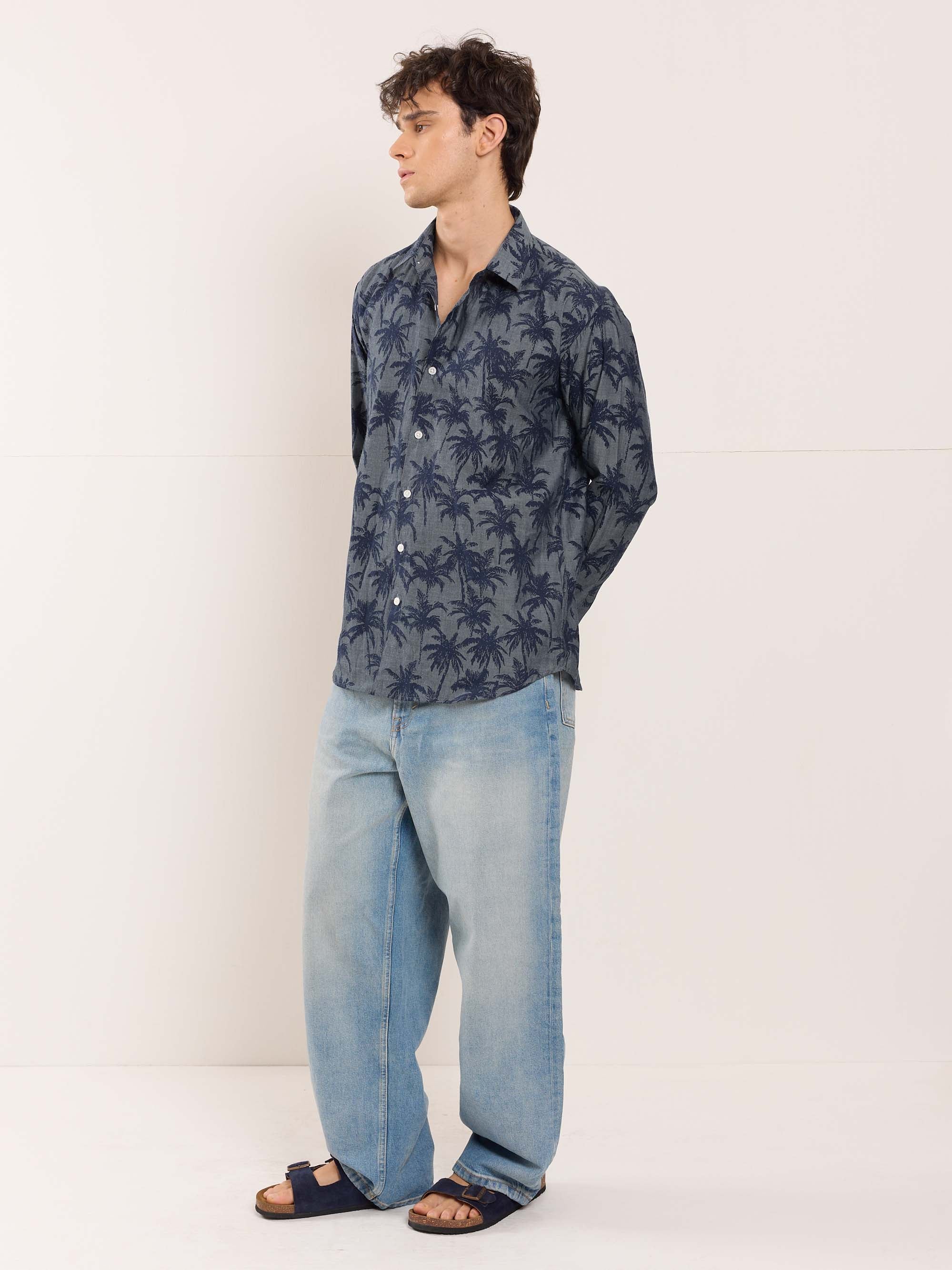 Palm Printed Chambray Shirt - Image 5