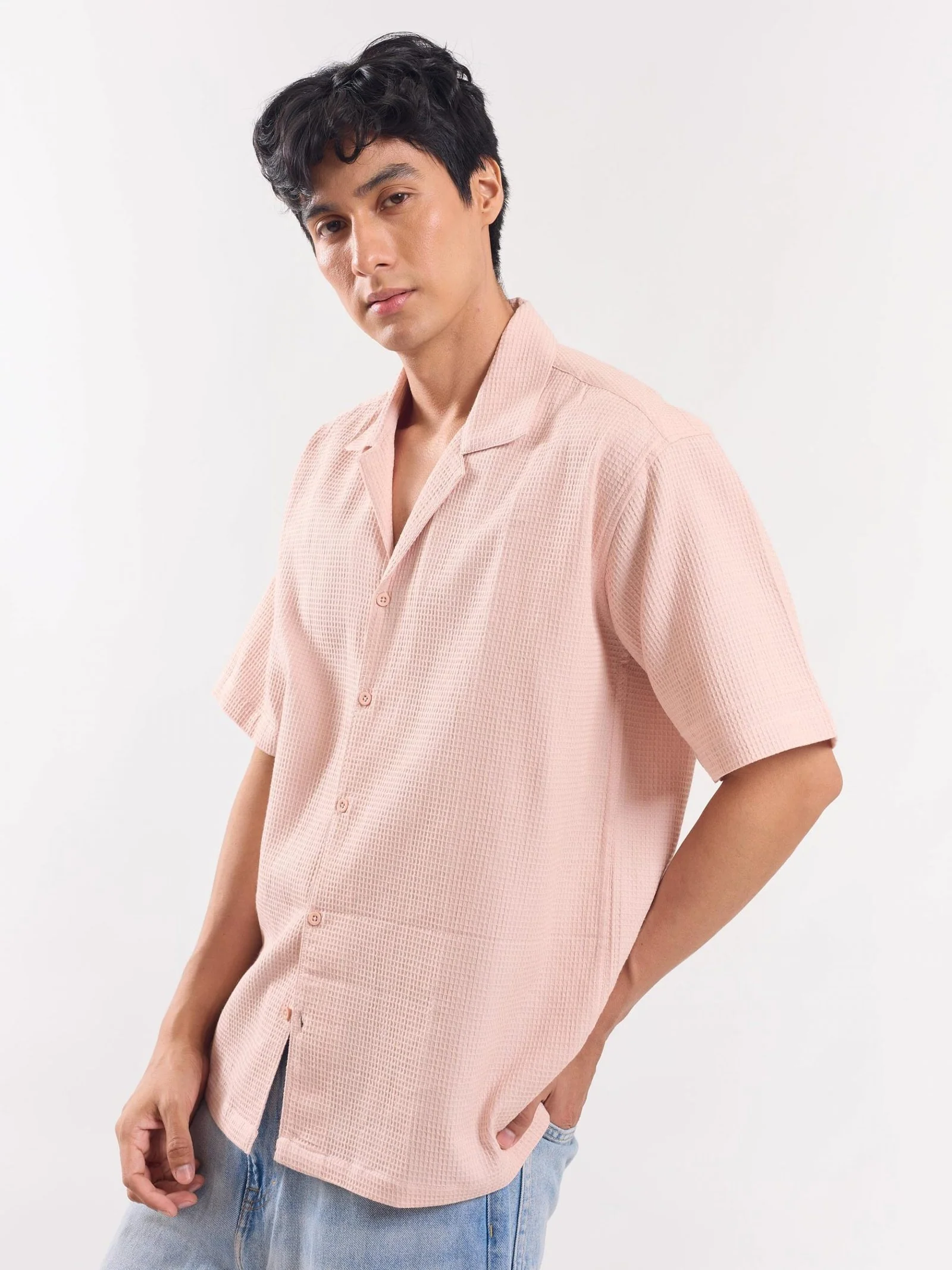 Peach Dobby Textured Shirt - Image 4