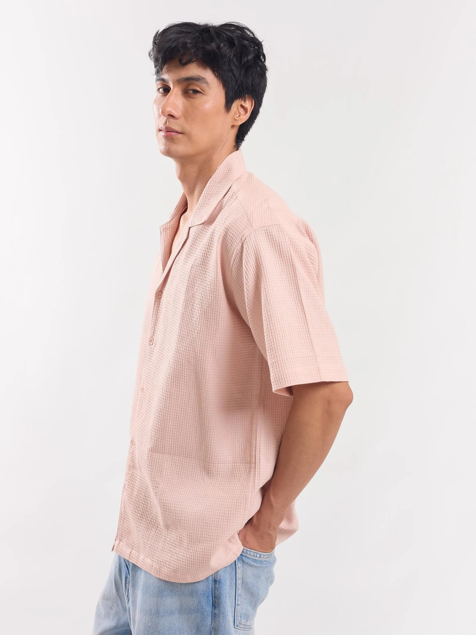 Peach Dobby Textured Shirt - Image 5