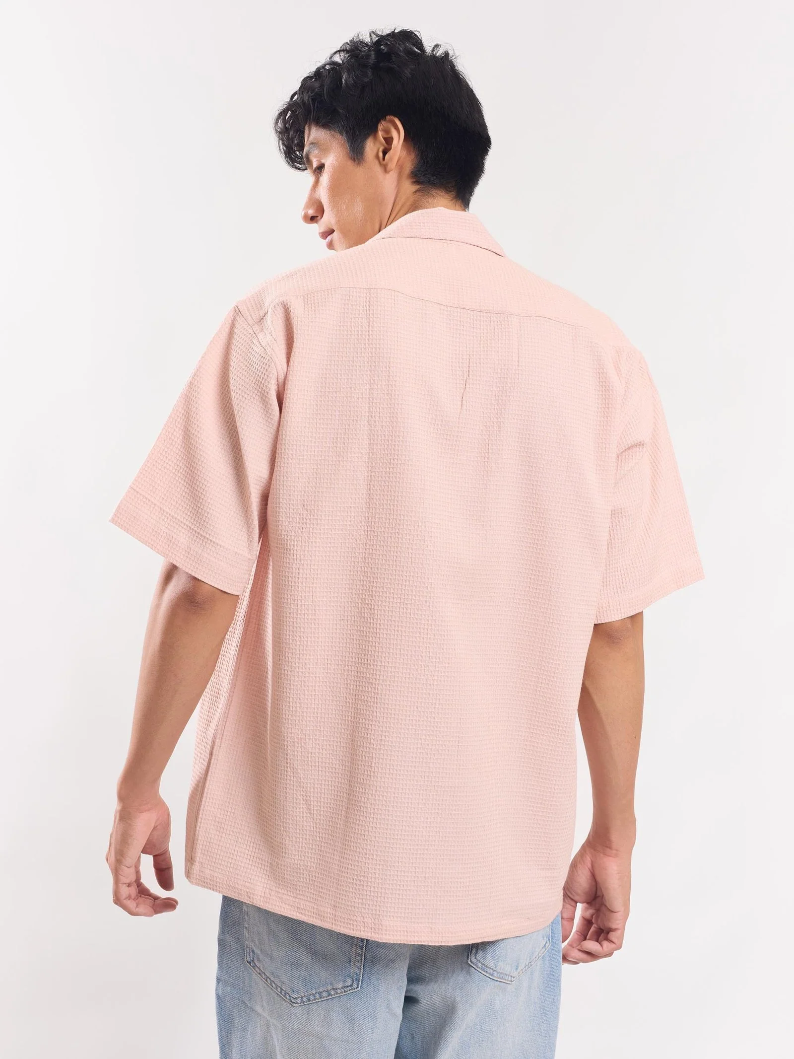 Peach Dobby Textured Shirt - Image 6