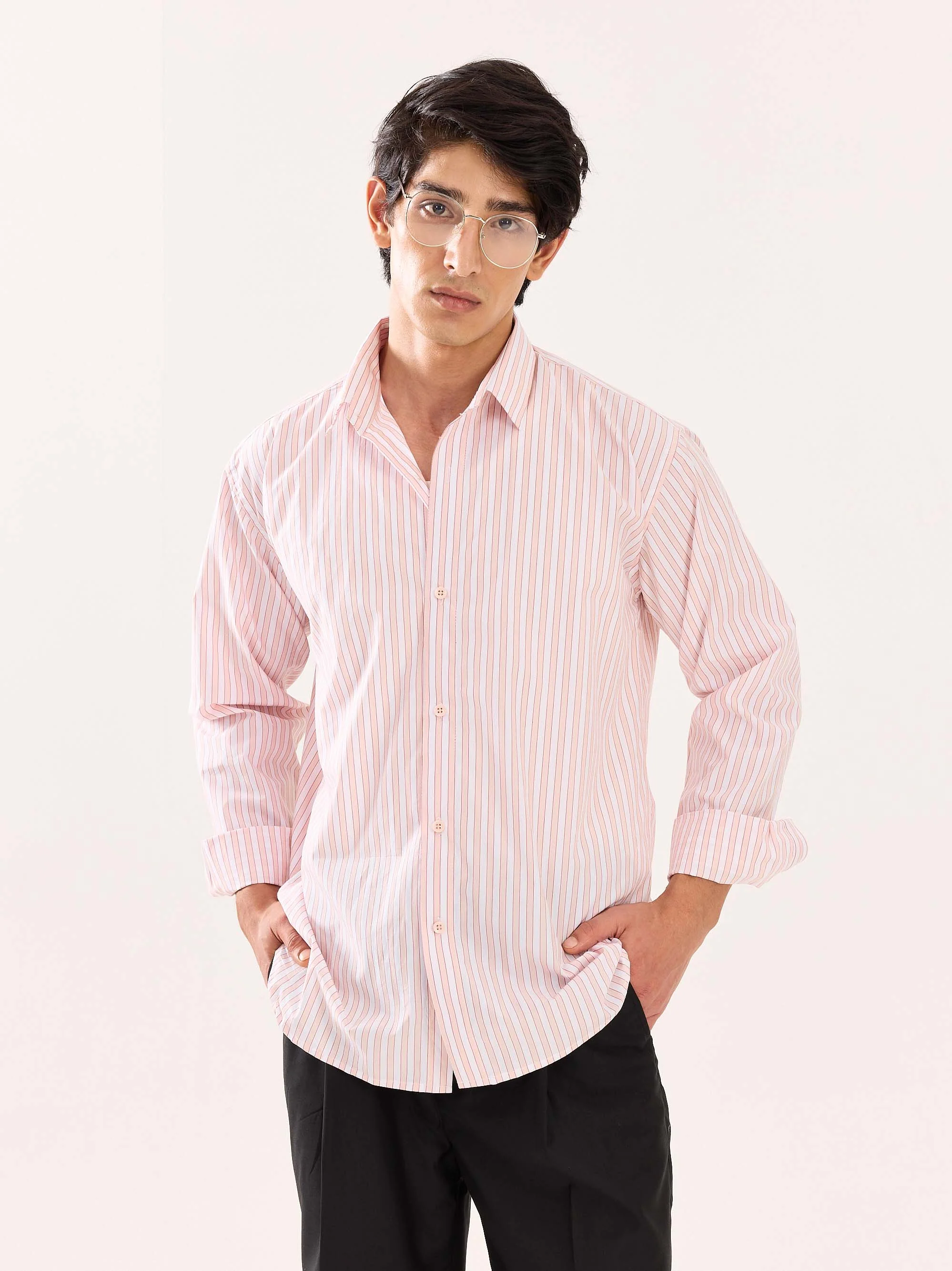 Peach & White Striped Poplin Shirt - Image 3