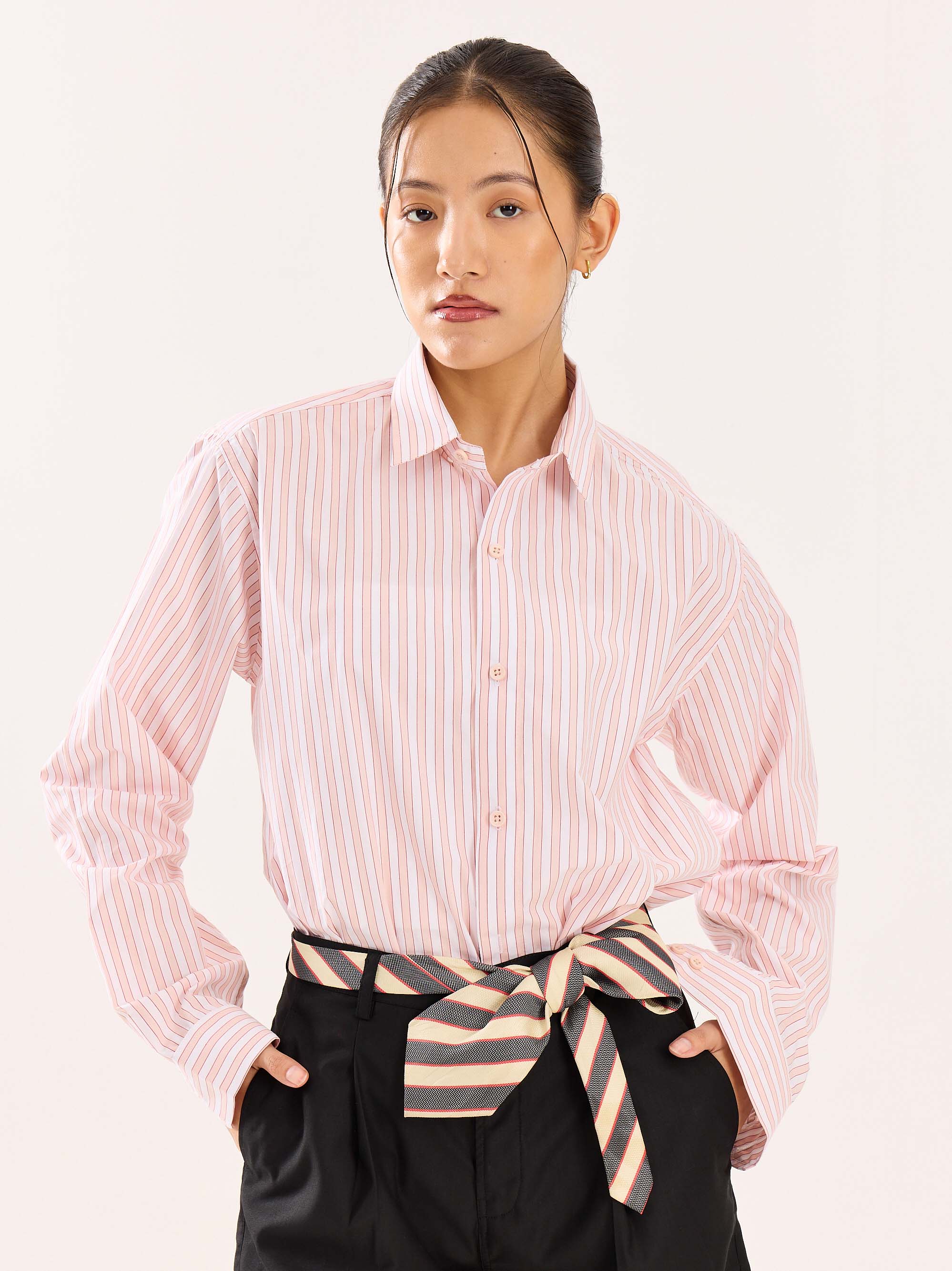 Peach & White Striped Poplin Shirt - Image 4
