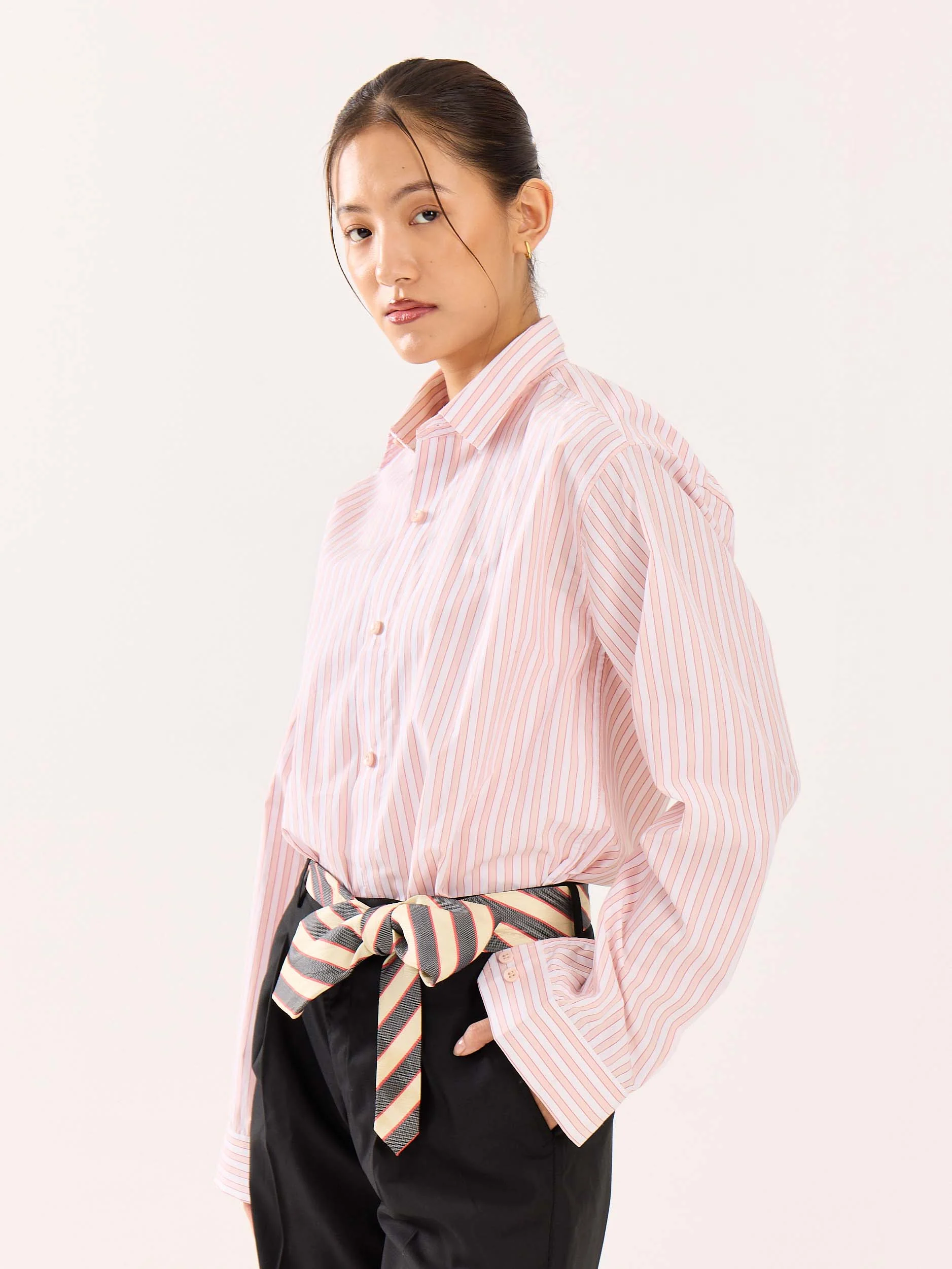 Peach & White Striped Poplin Shirt - Image 5