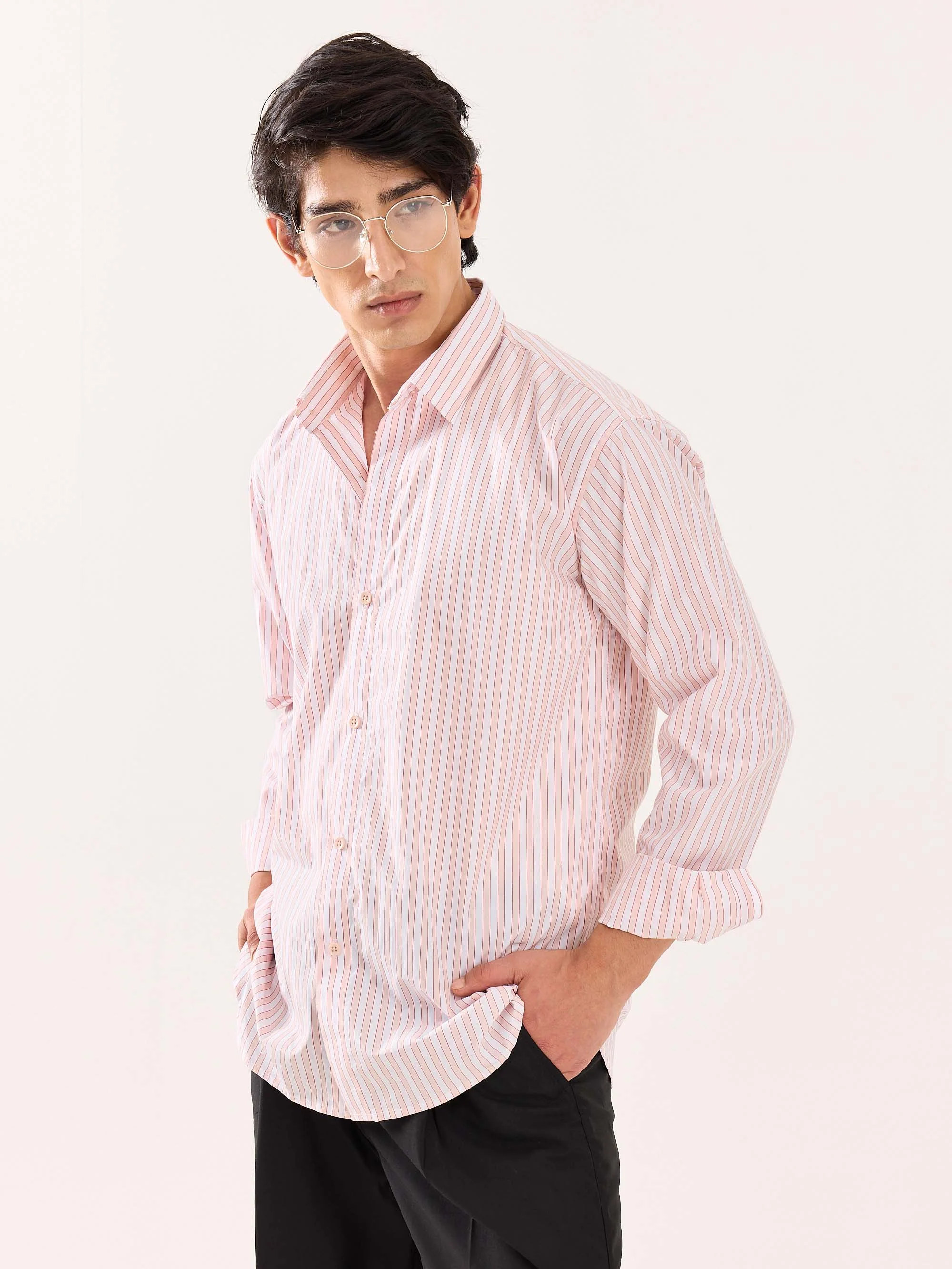 Peach & White Striped Poplin Shirt - Image 6