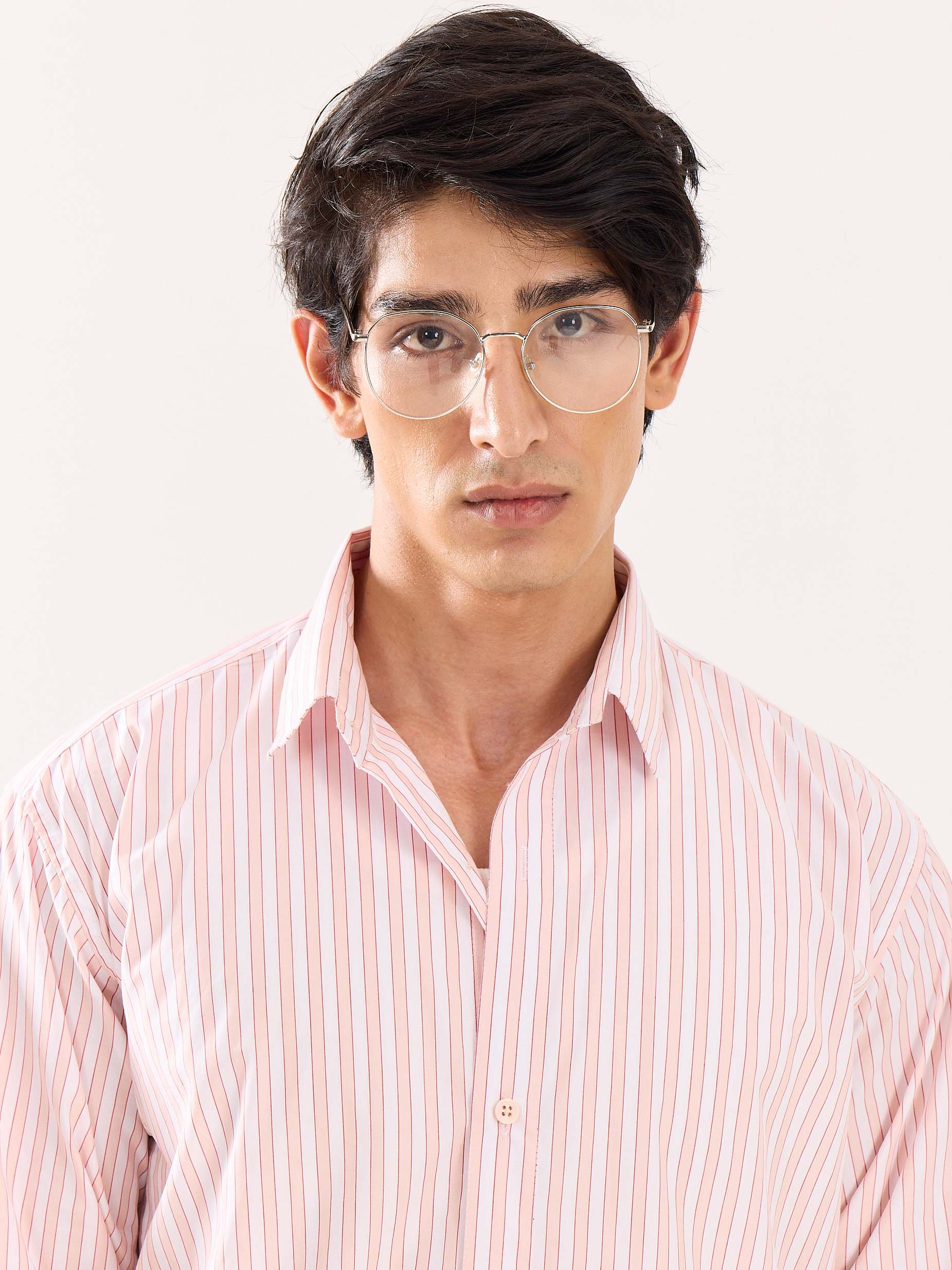 Peach & White Striped Poplin Shirt - Image 7