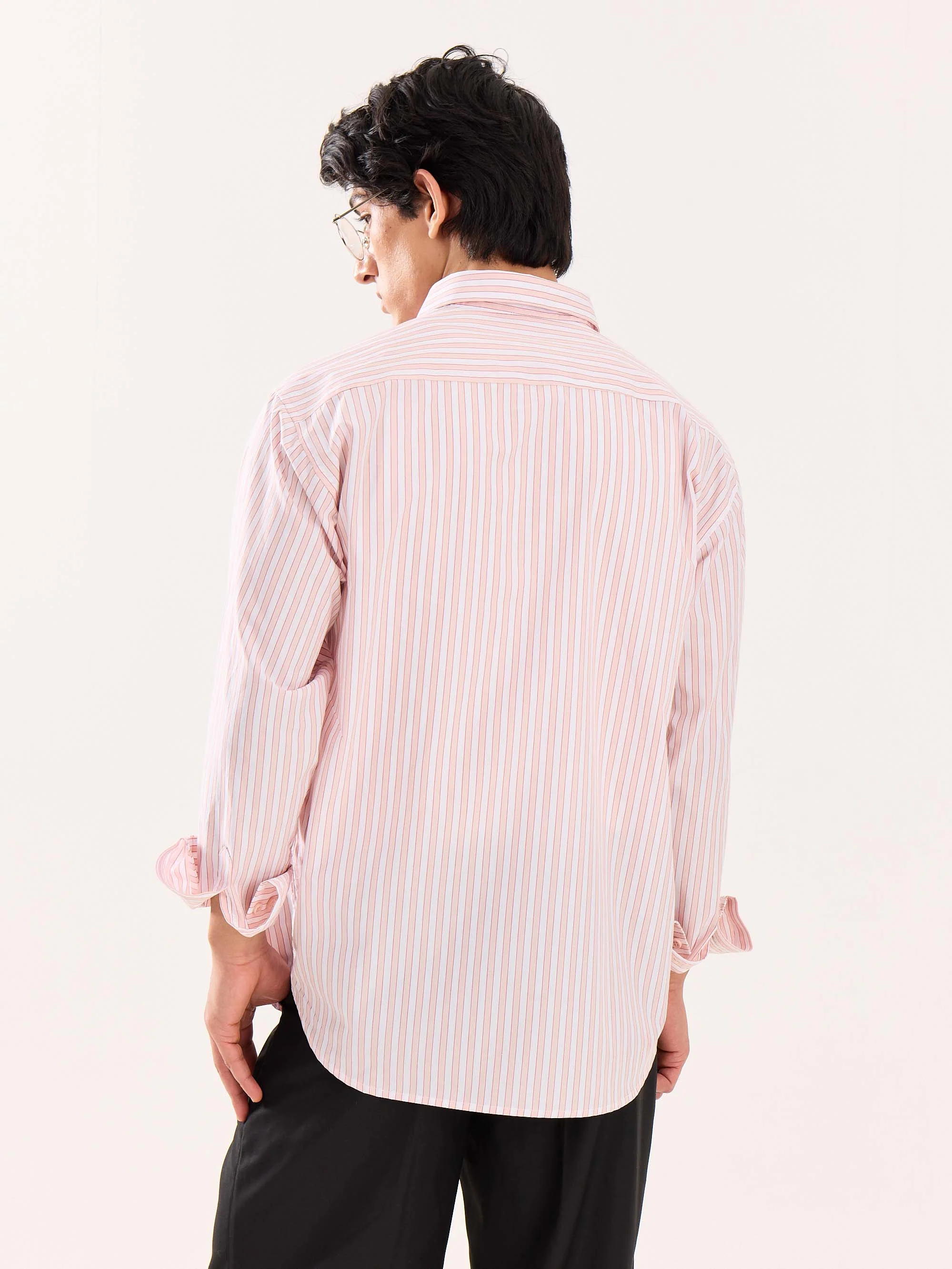 Peach & White Striped Poplin Shirt - Image 8
