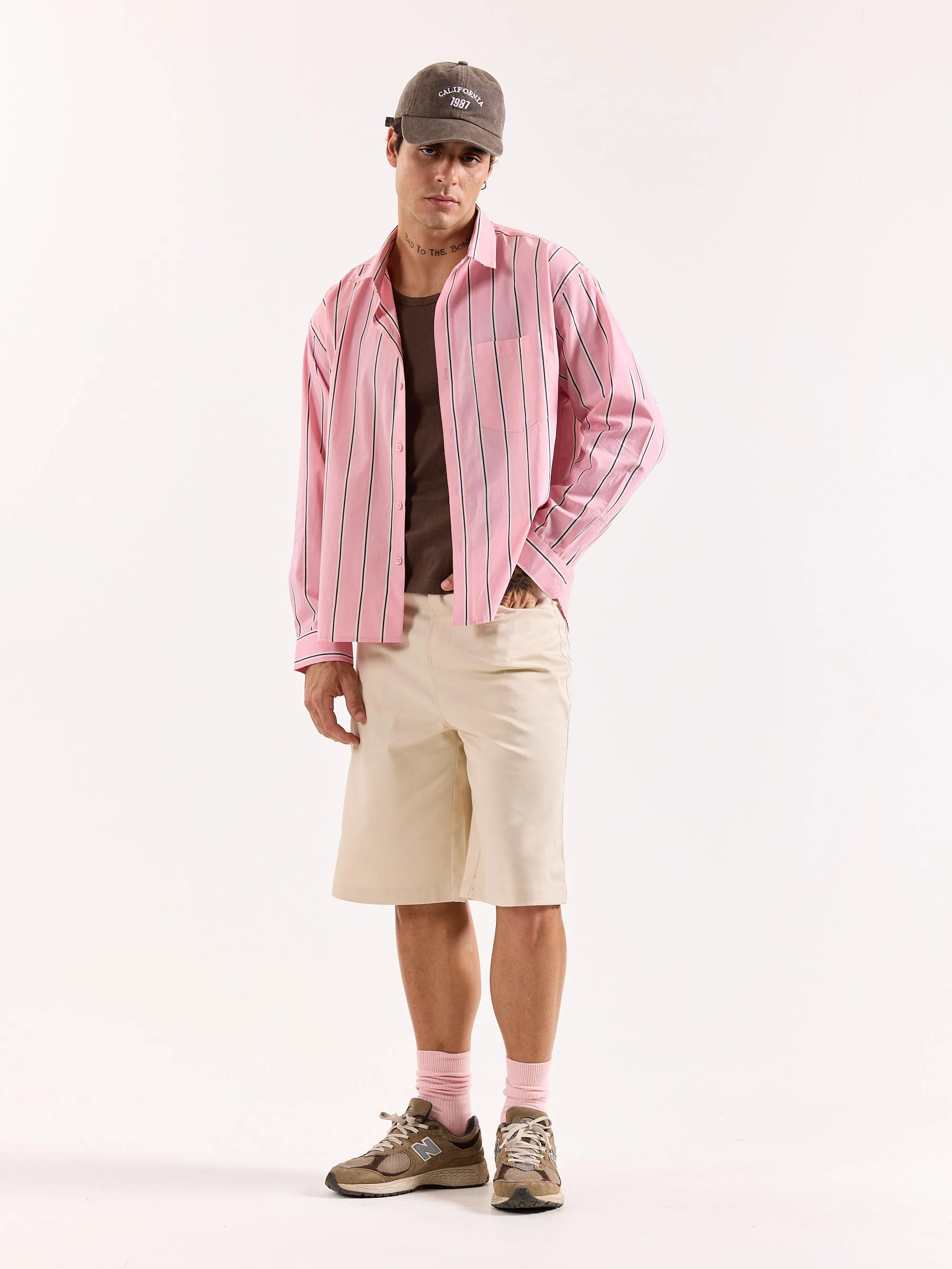Pink & Brown Striped Poplin Oversized Shirt - Image 6