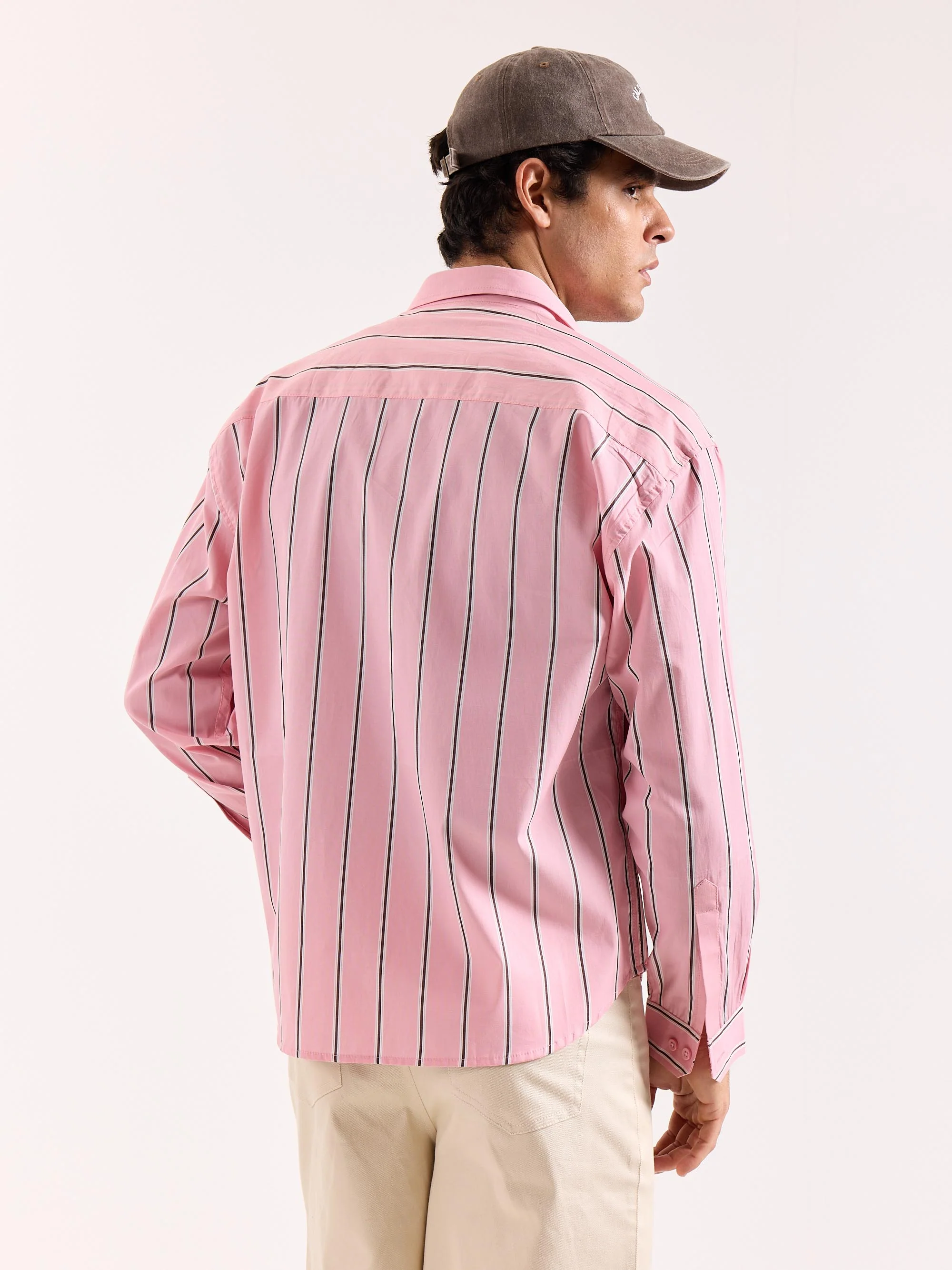 Pink & Brown Striped Poplin Oversized Shirt - Image 8