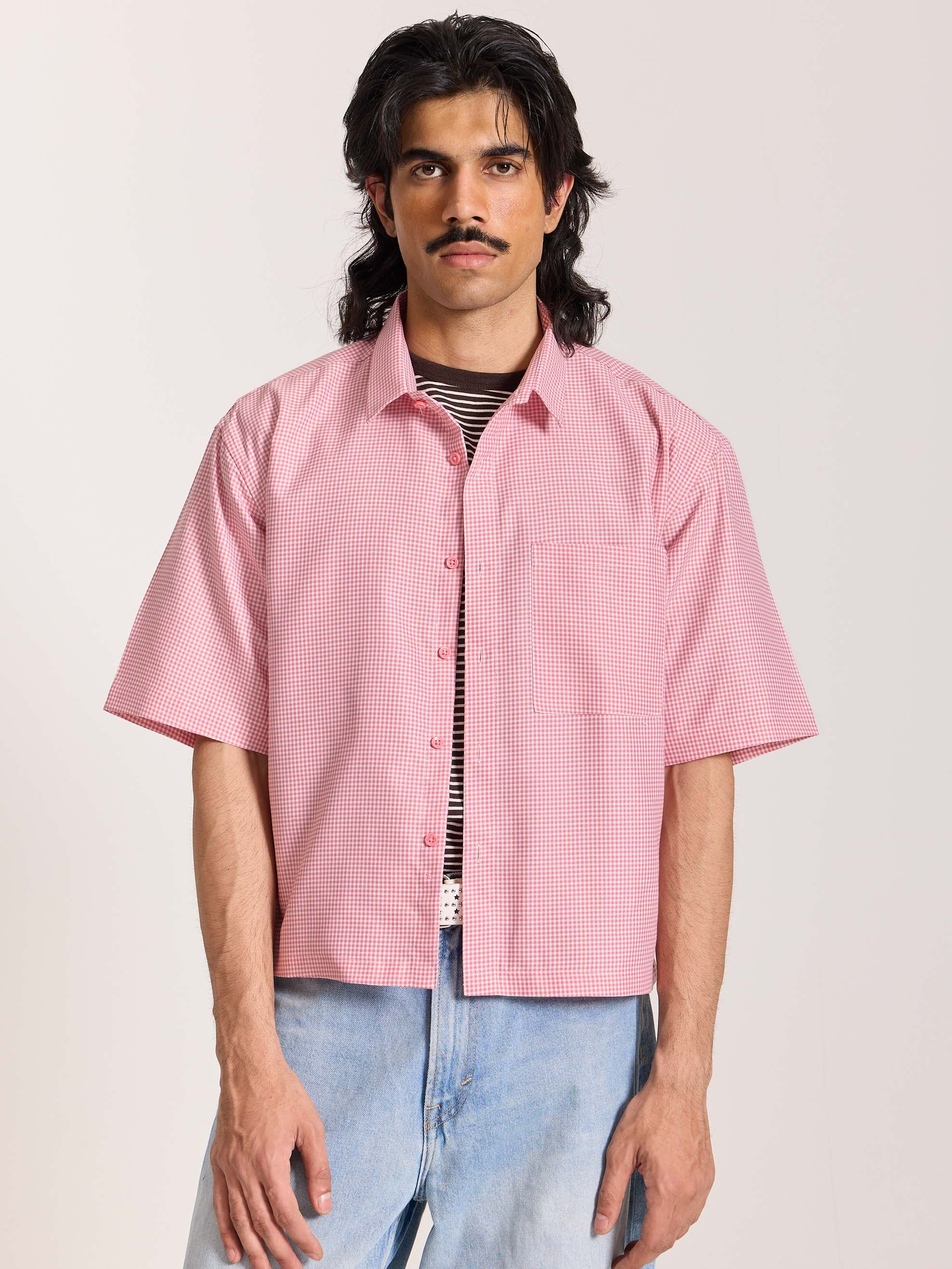 Pink Checkered Cropped Shirt - Image 3