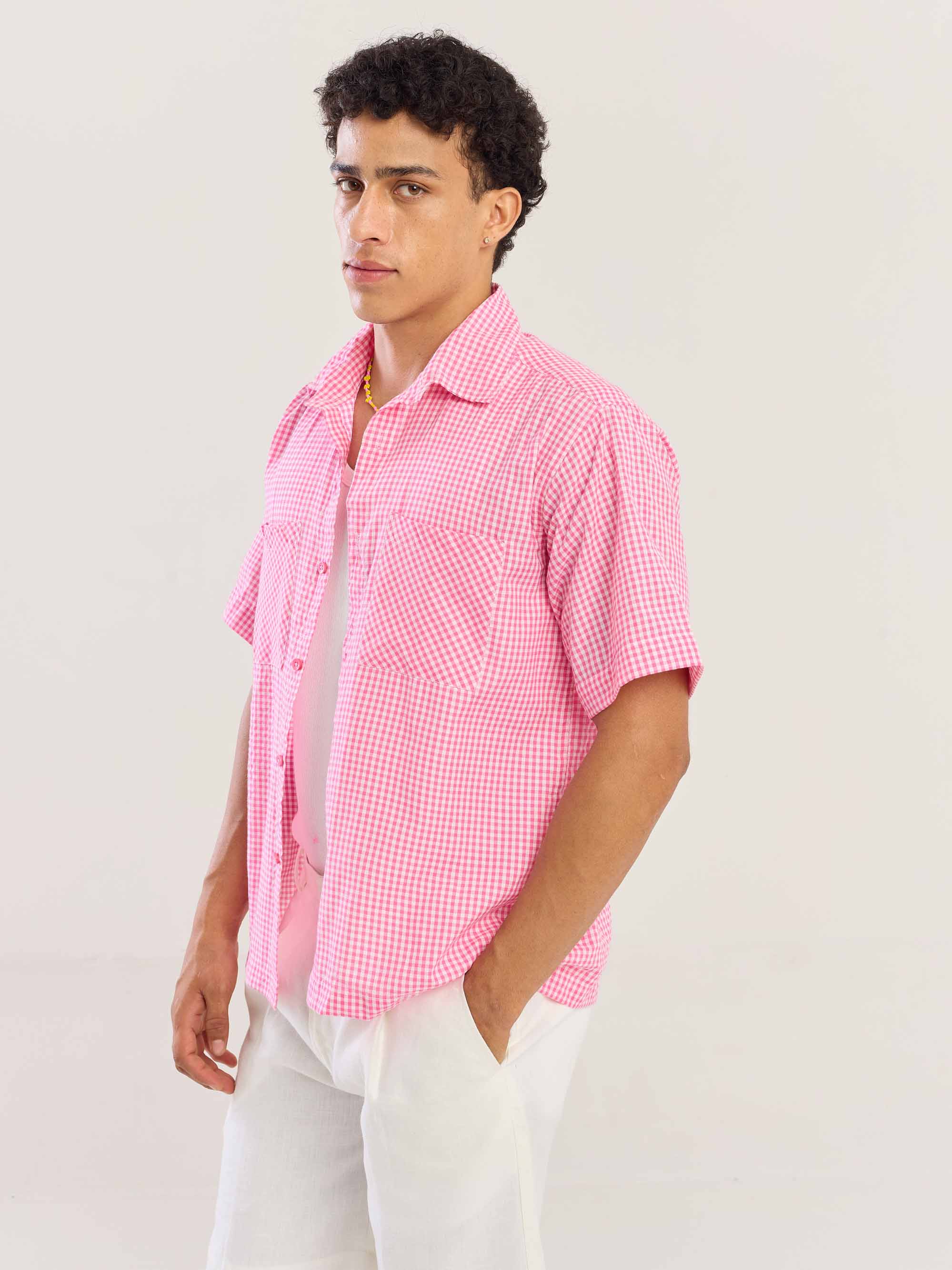Pink Gingham Seersucker Shirt - Image 5