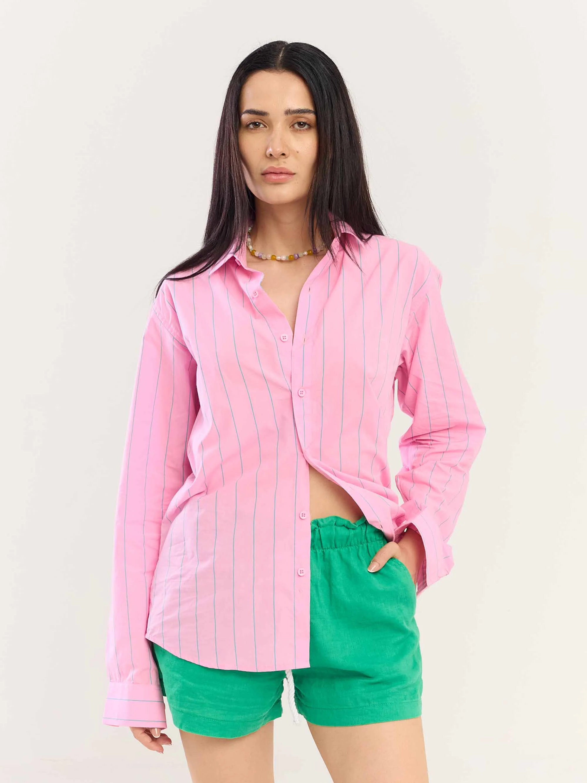 Pink & Green Striped Poplin Shirt - Image 3