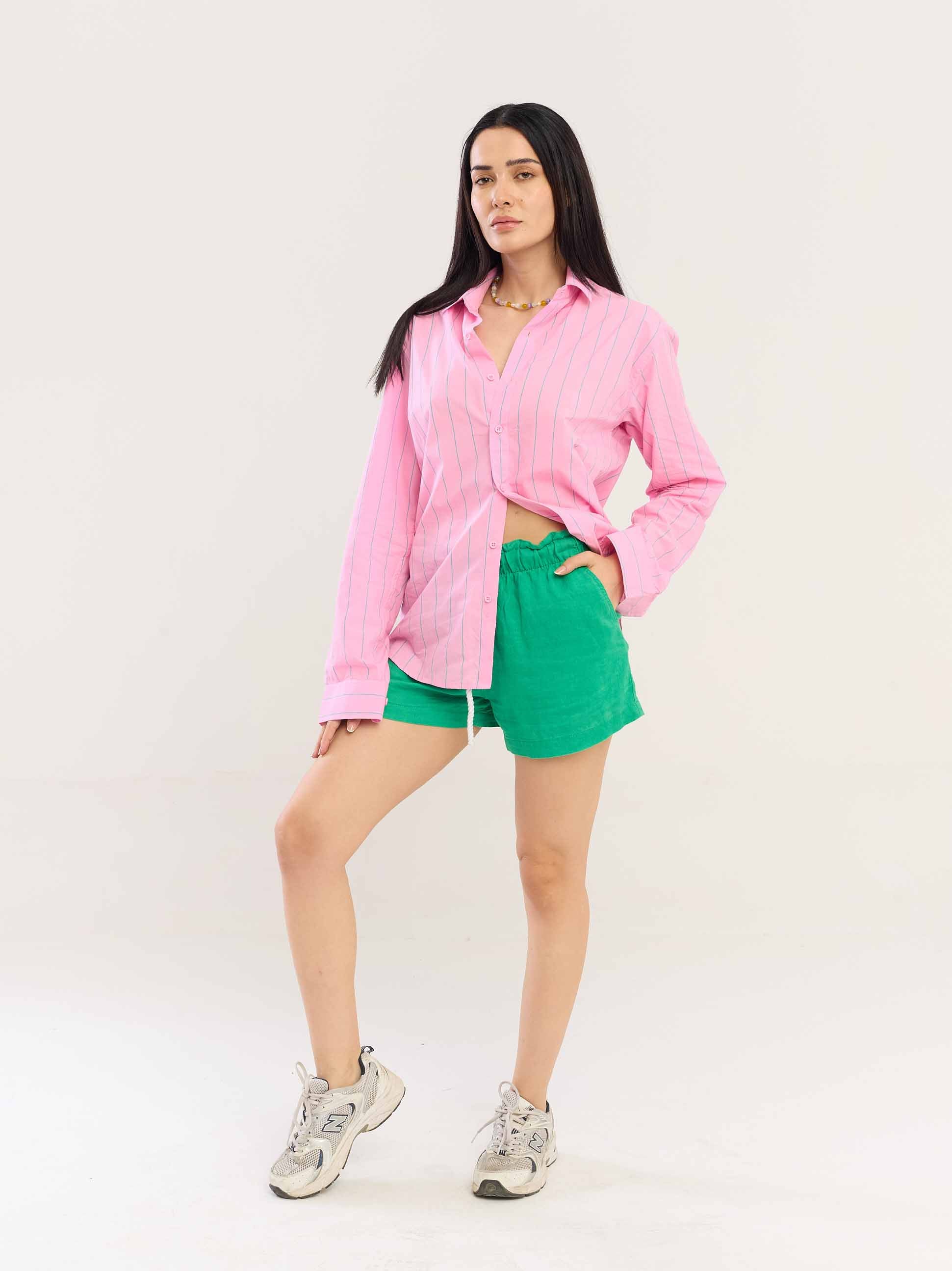 Pink & Green Striped Poplin Shirt - Image 4