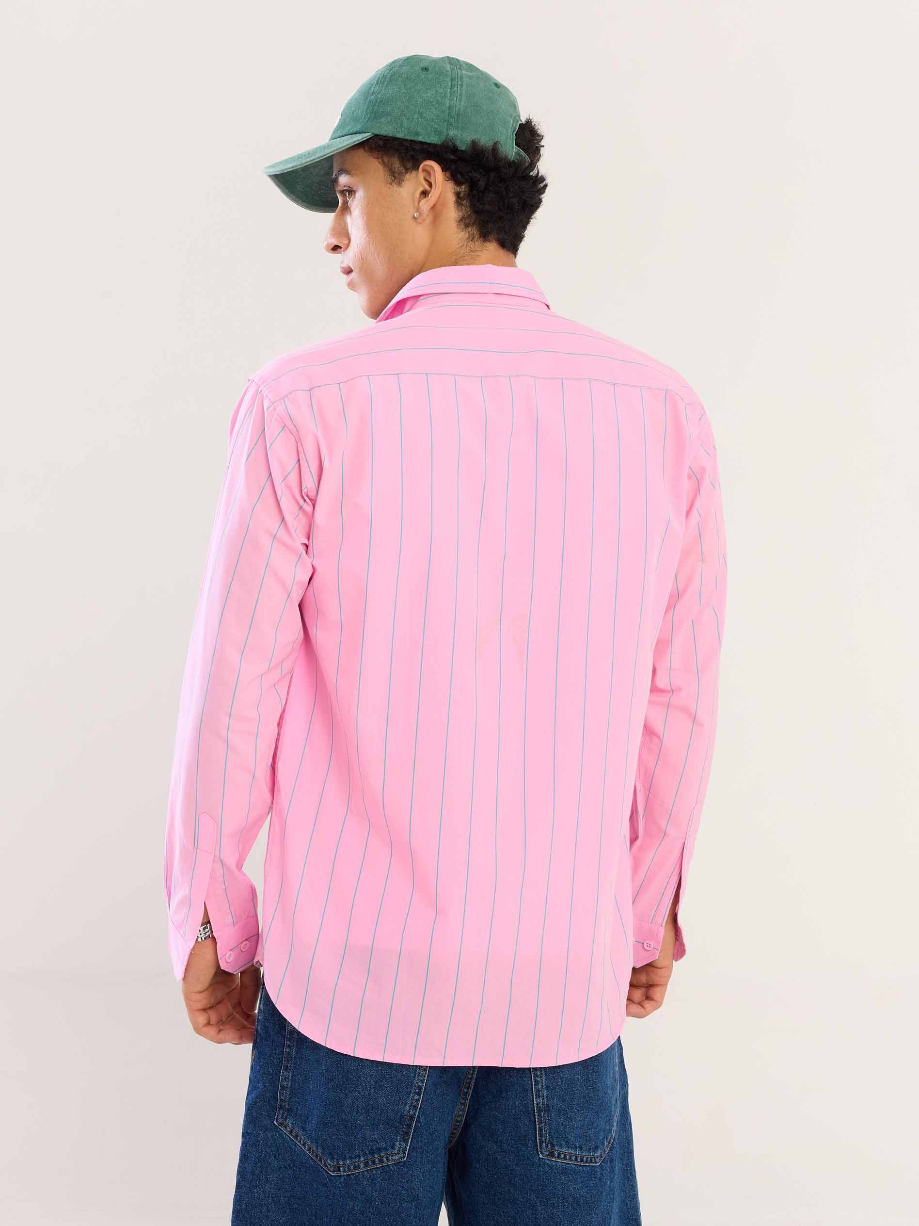 Pink & Green Striped Poplin Shirt - Image 8