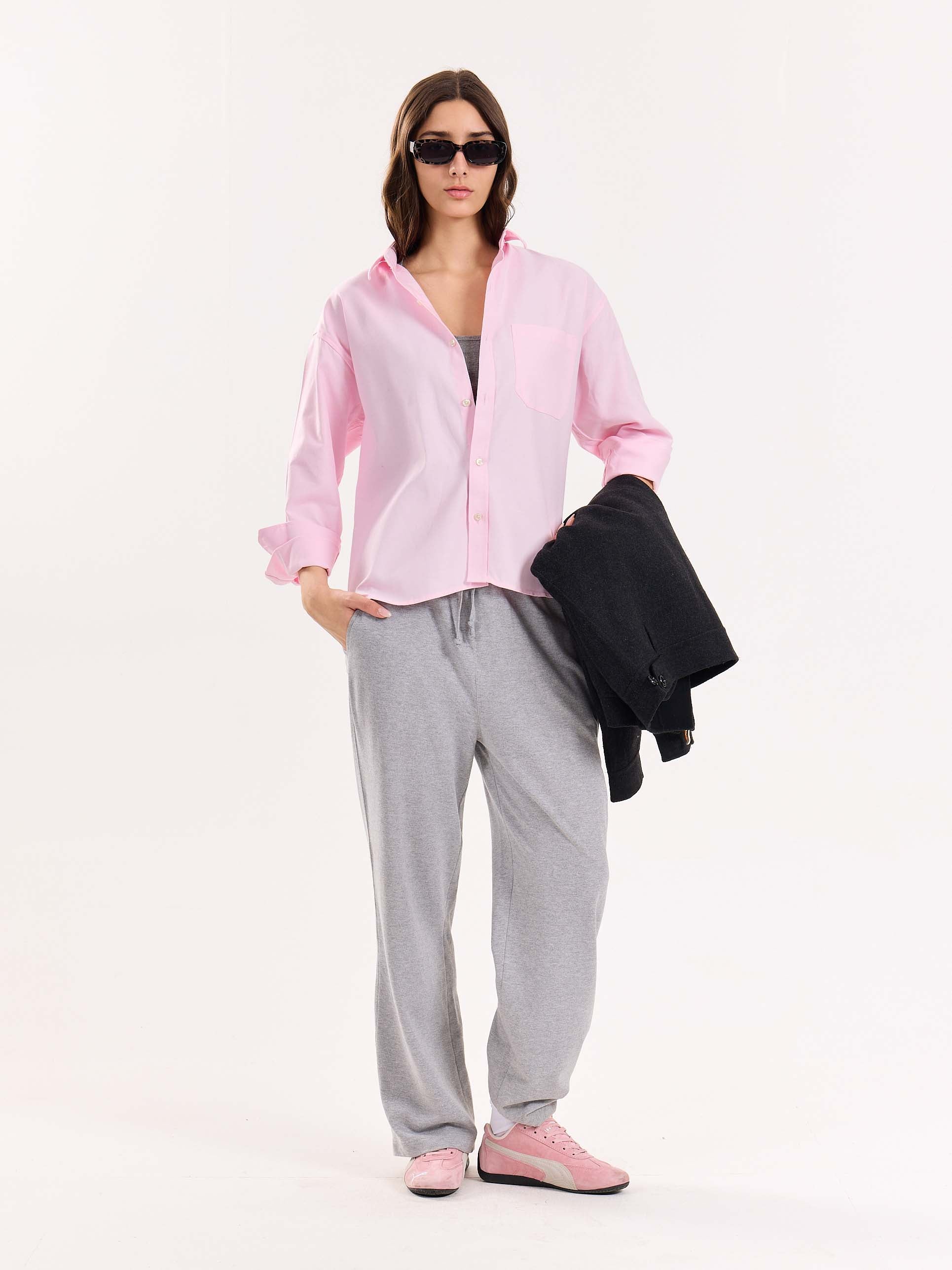 Pink Oversized Cropped Shirt - Image 3