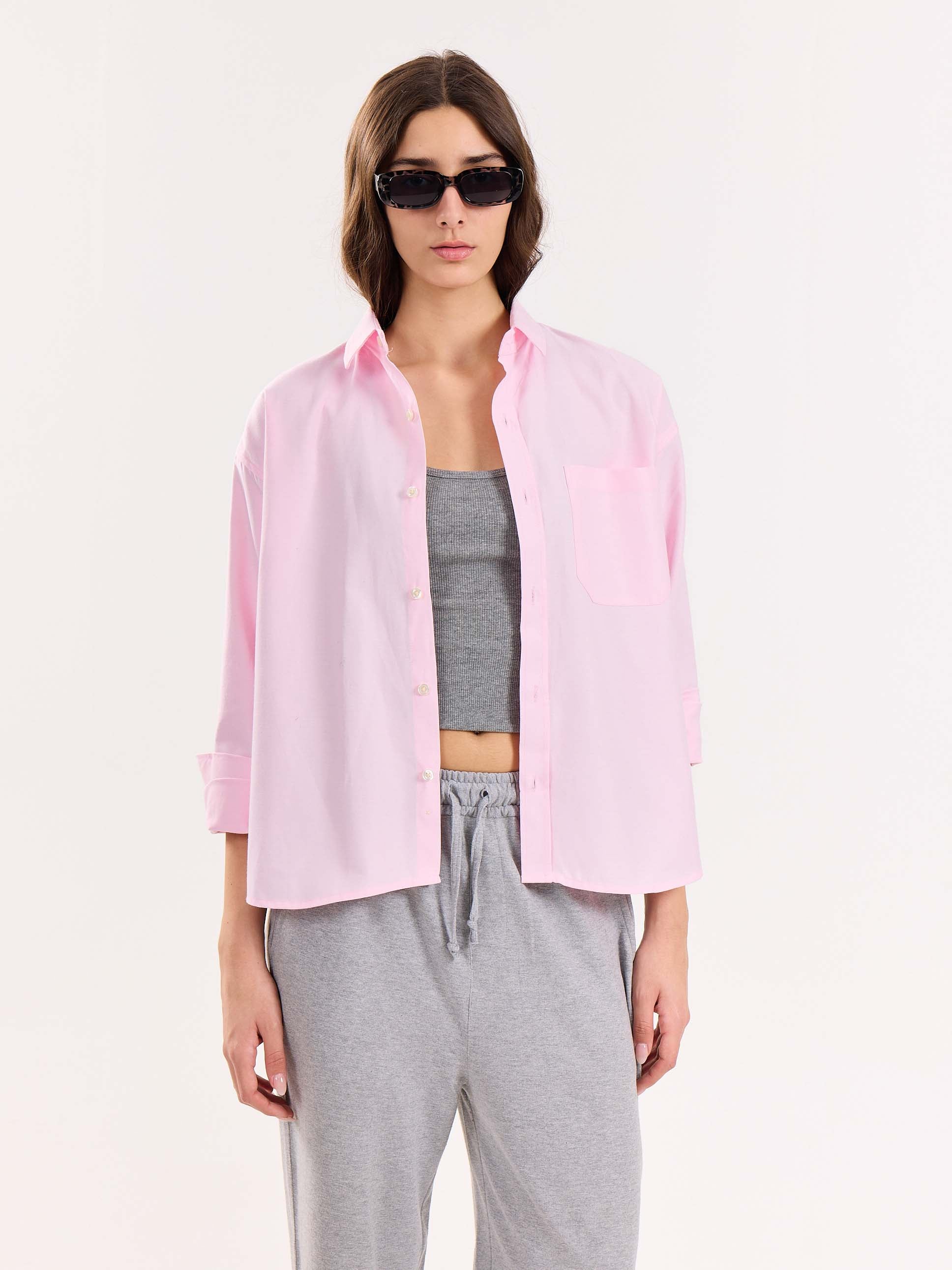 Pink Oversized Cropped Shirt - Image 4