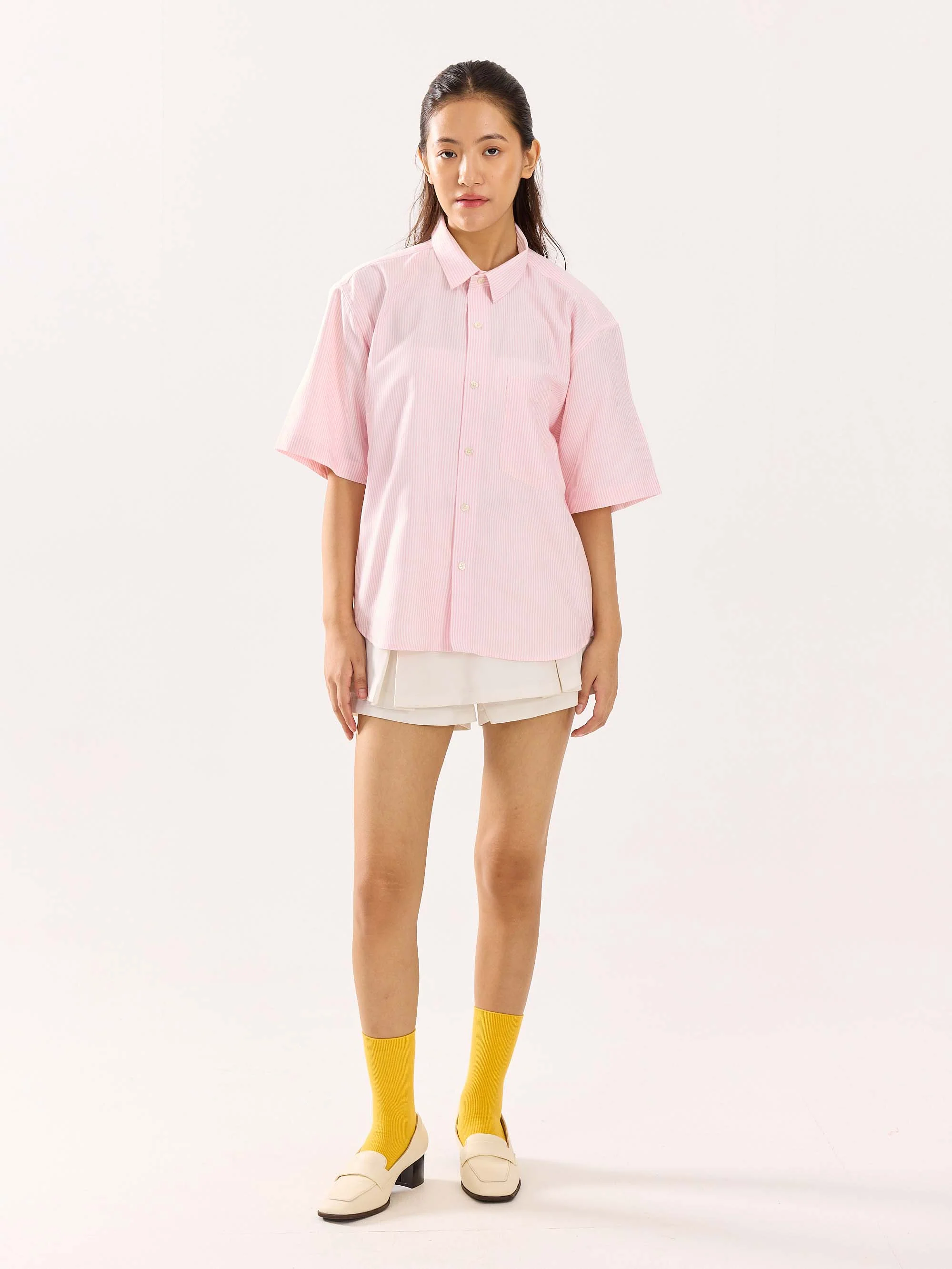 Pink Striped Oversized Cropped Shirt - Image 2