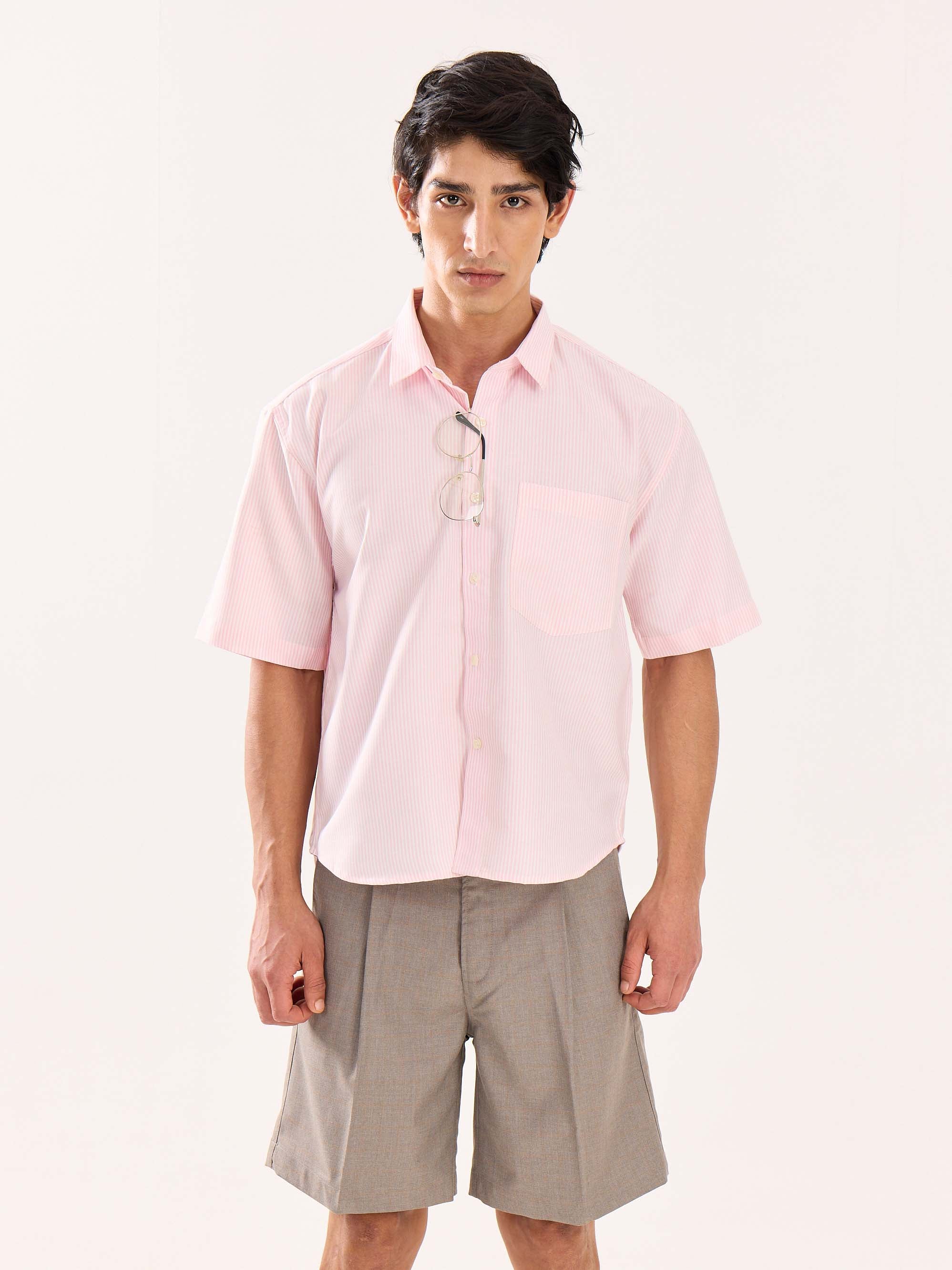 Pink Striped Oversized Cropped Shirt - Image 3