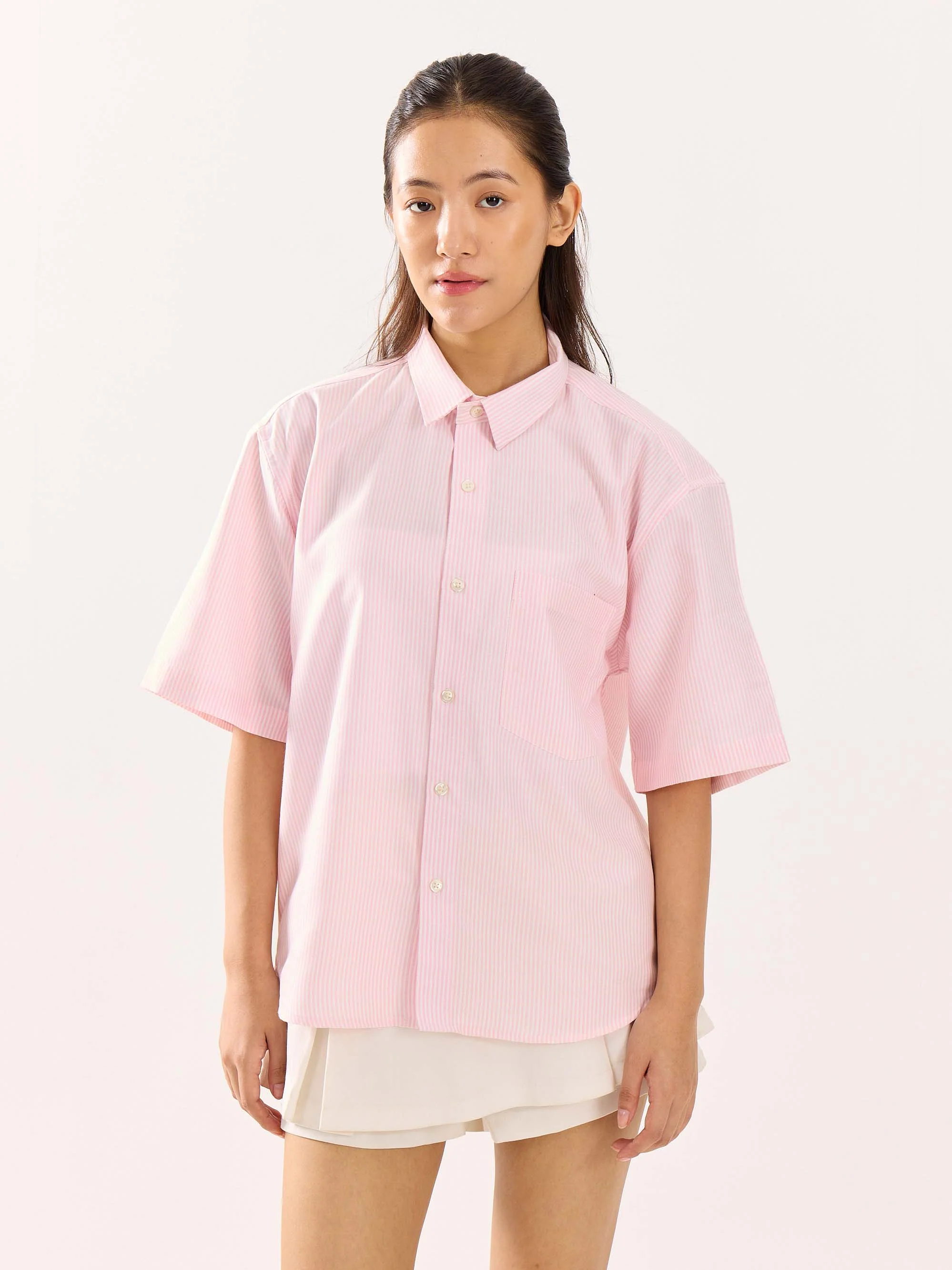 Pink Striped Oversized Cropped Shirt - Image 4