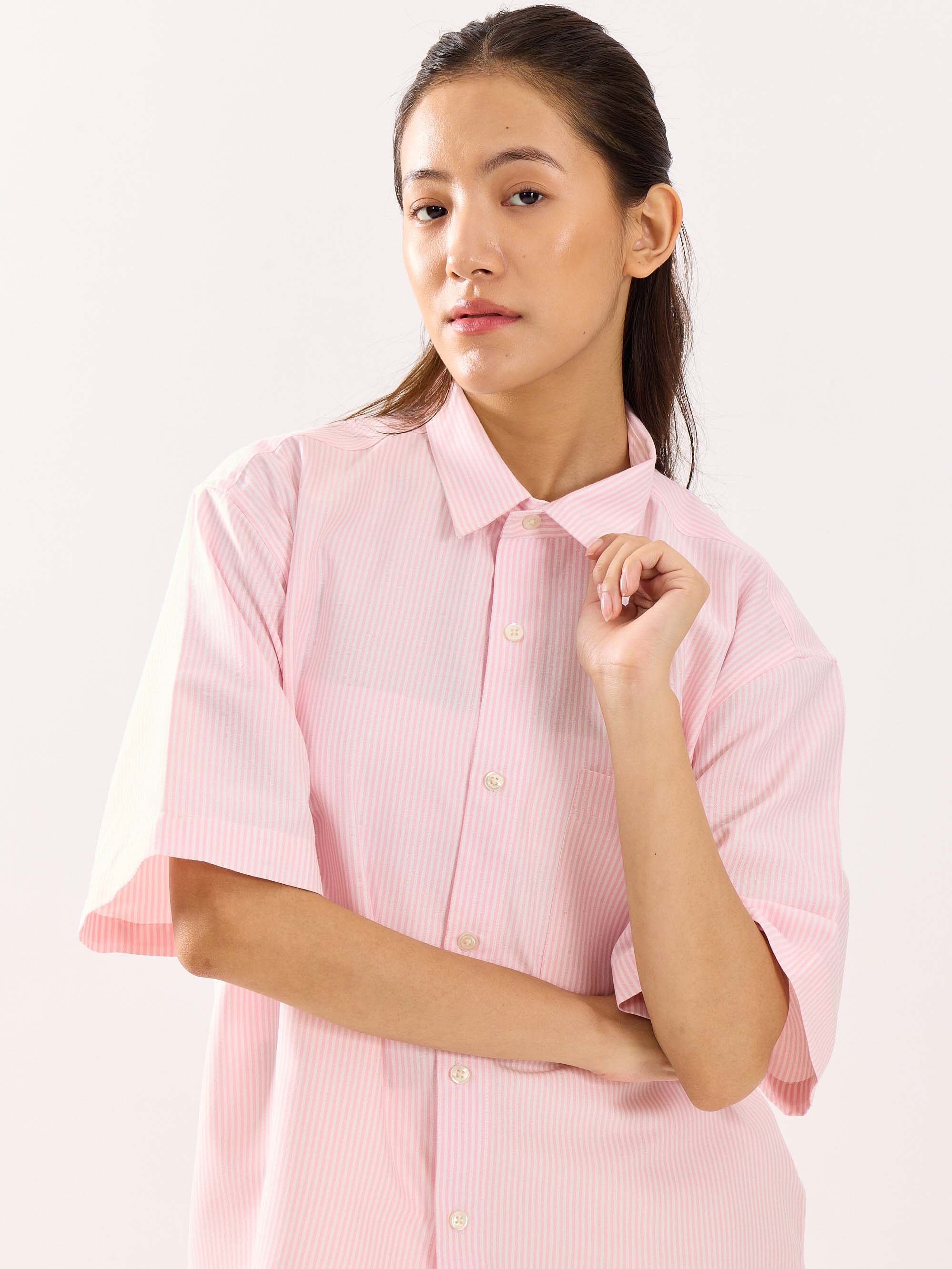Pink Striped Oversized Cropped Shirt - Image 5