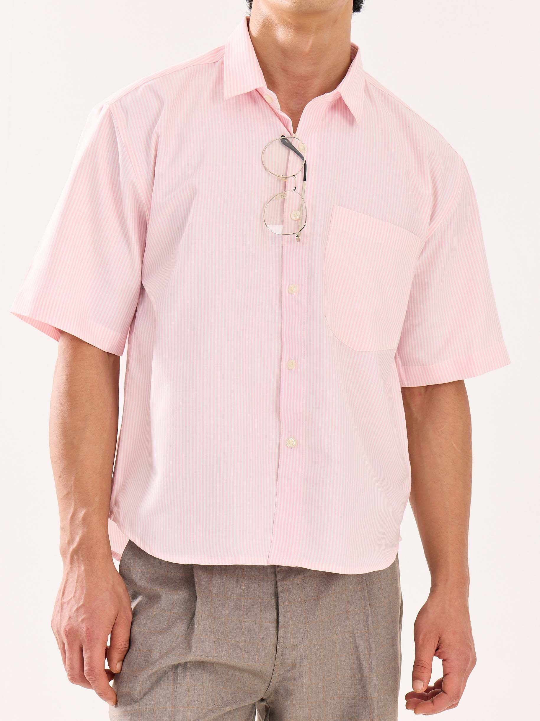 Pink Striped Oversized Cropped Shirt - Image 6
