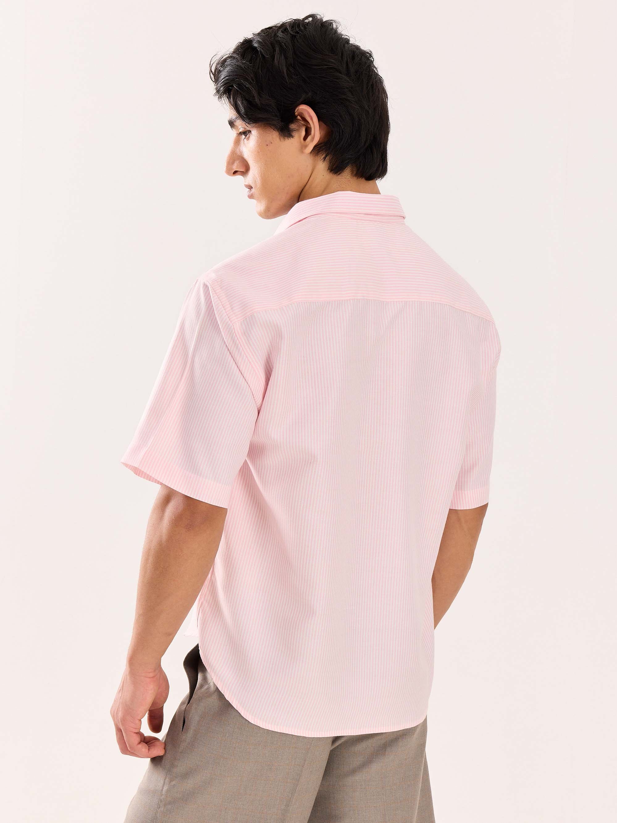 Pink Striped Oversized Cropped Shirt - Image 8
