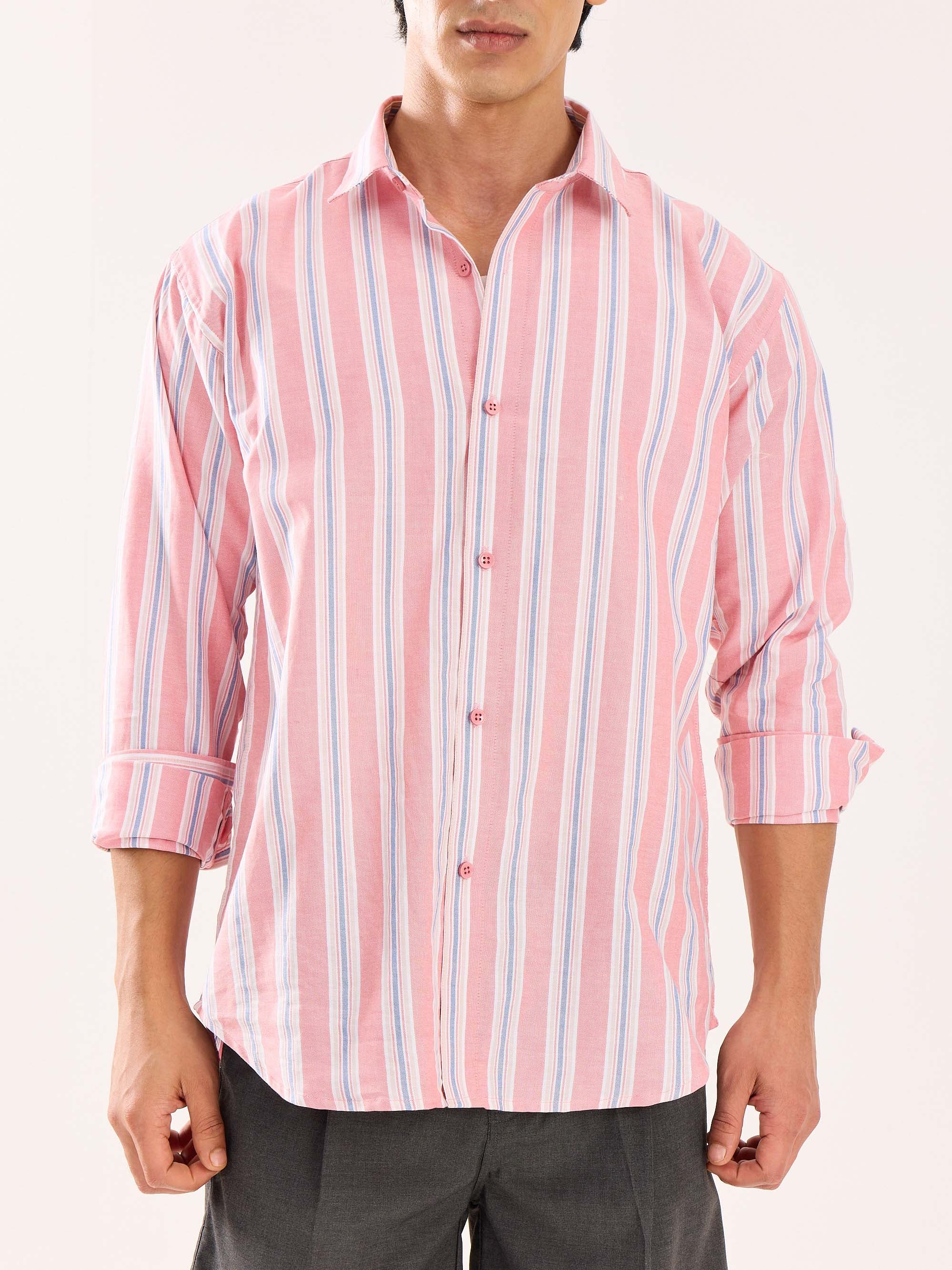 Peach Striped Oxford Shirt - Image 4