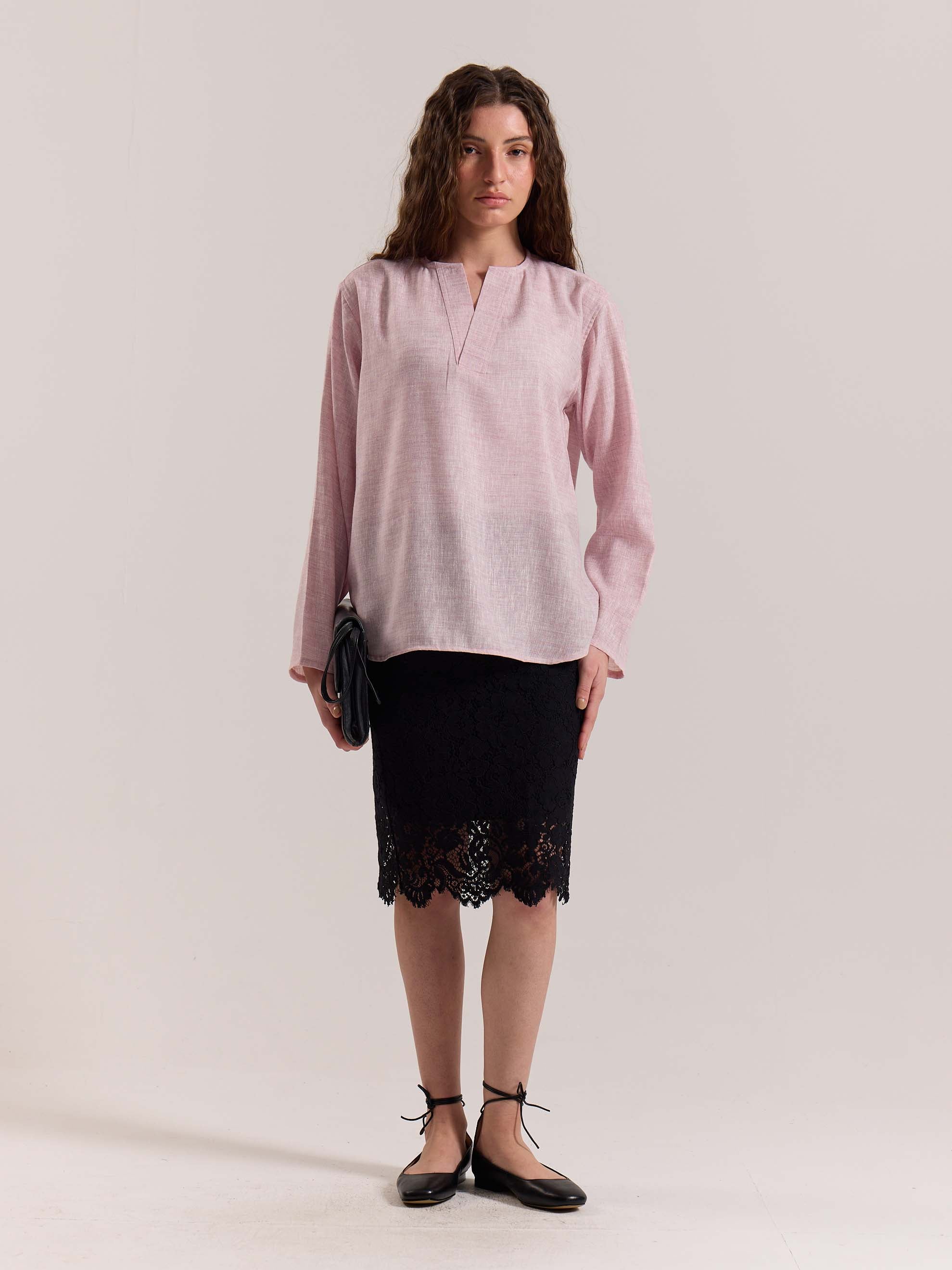 Pink Textured Linen Pullover - Image 2