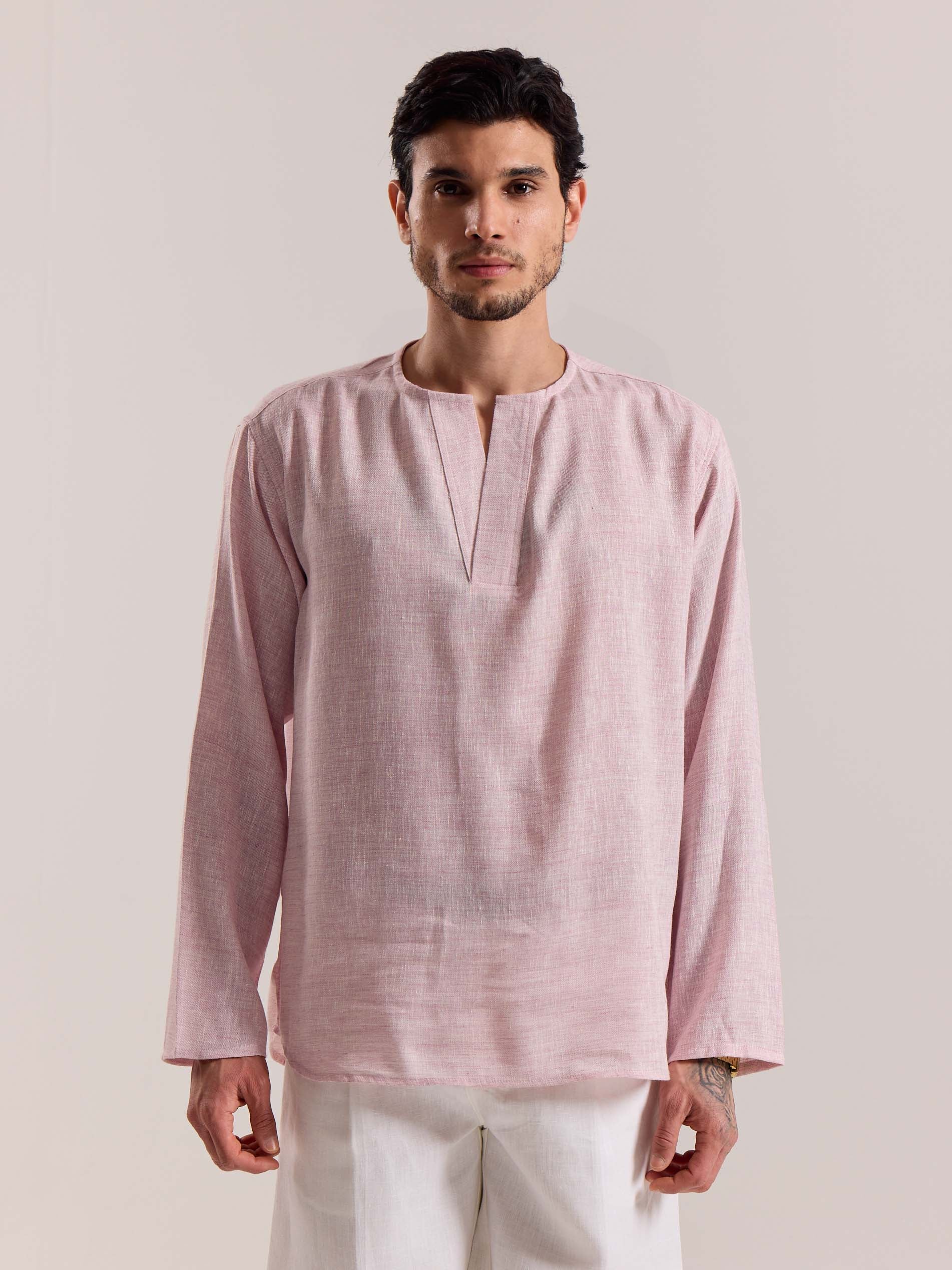 Pink Textured Linen Pullover - Image 3