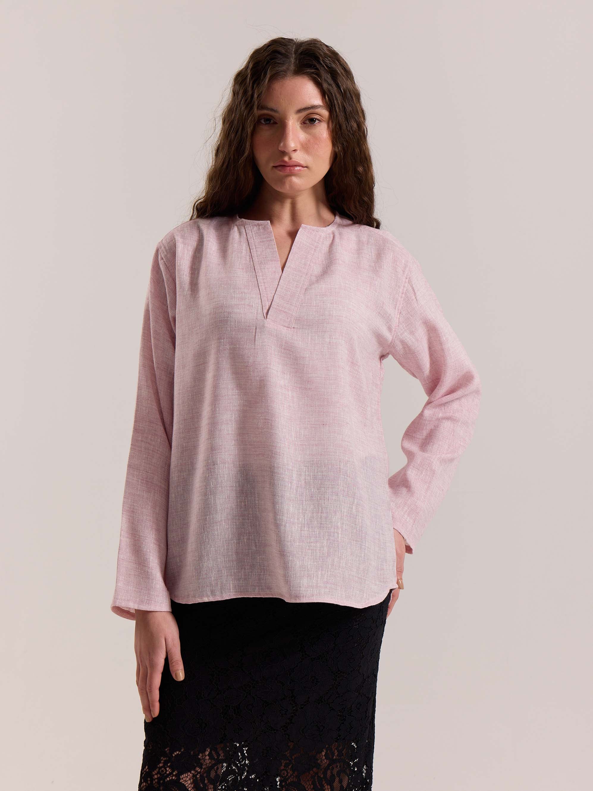 Pink Textured Linen Pullover - Image 4