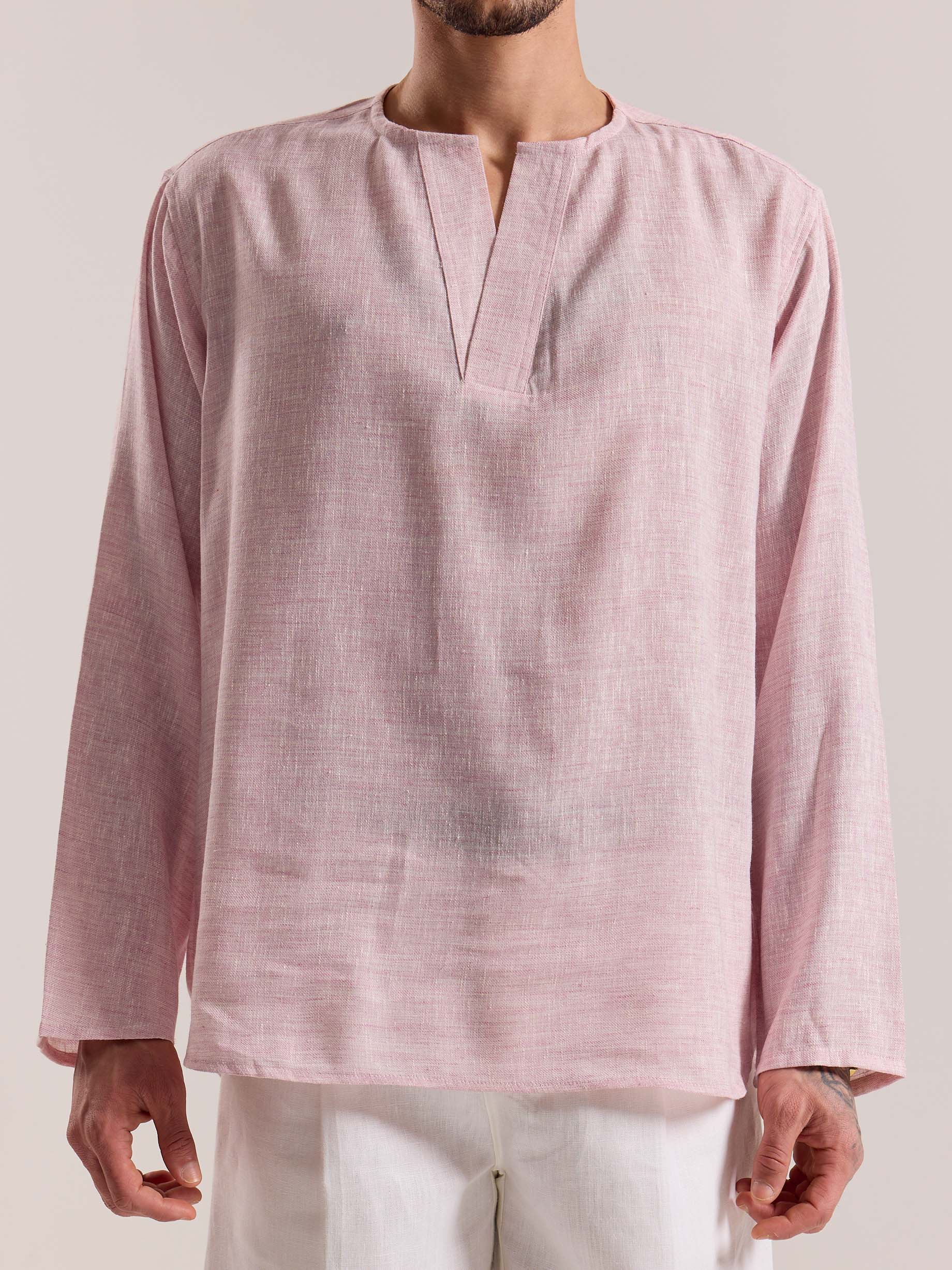 Pink Textured Linen Pullover - Image 5