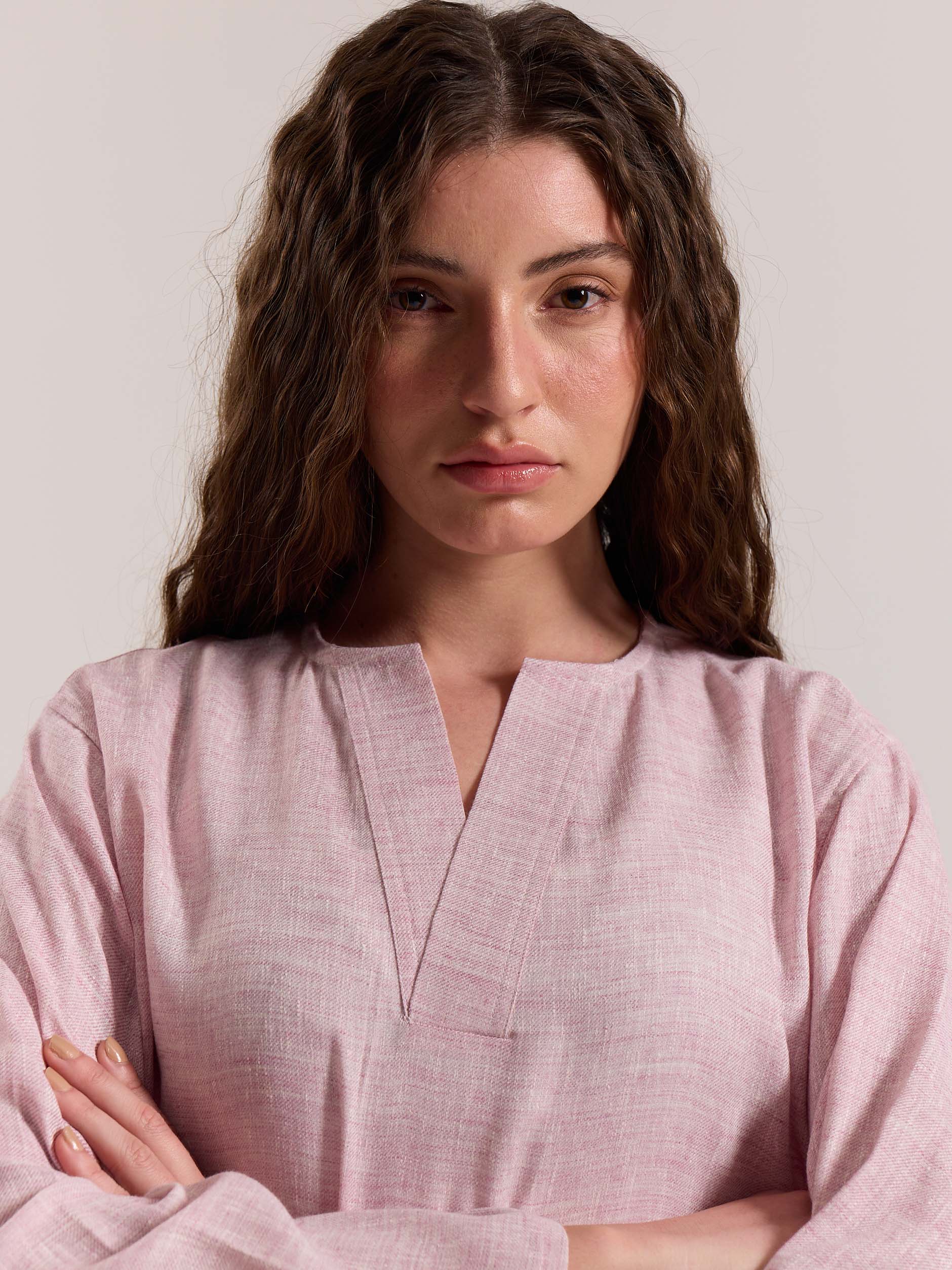 Pink Textured Linen Pullover - Image 6