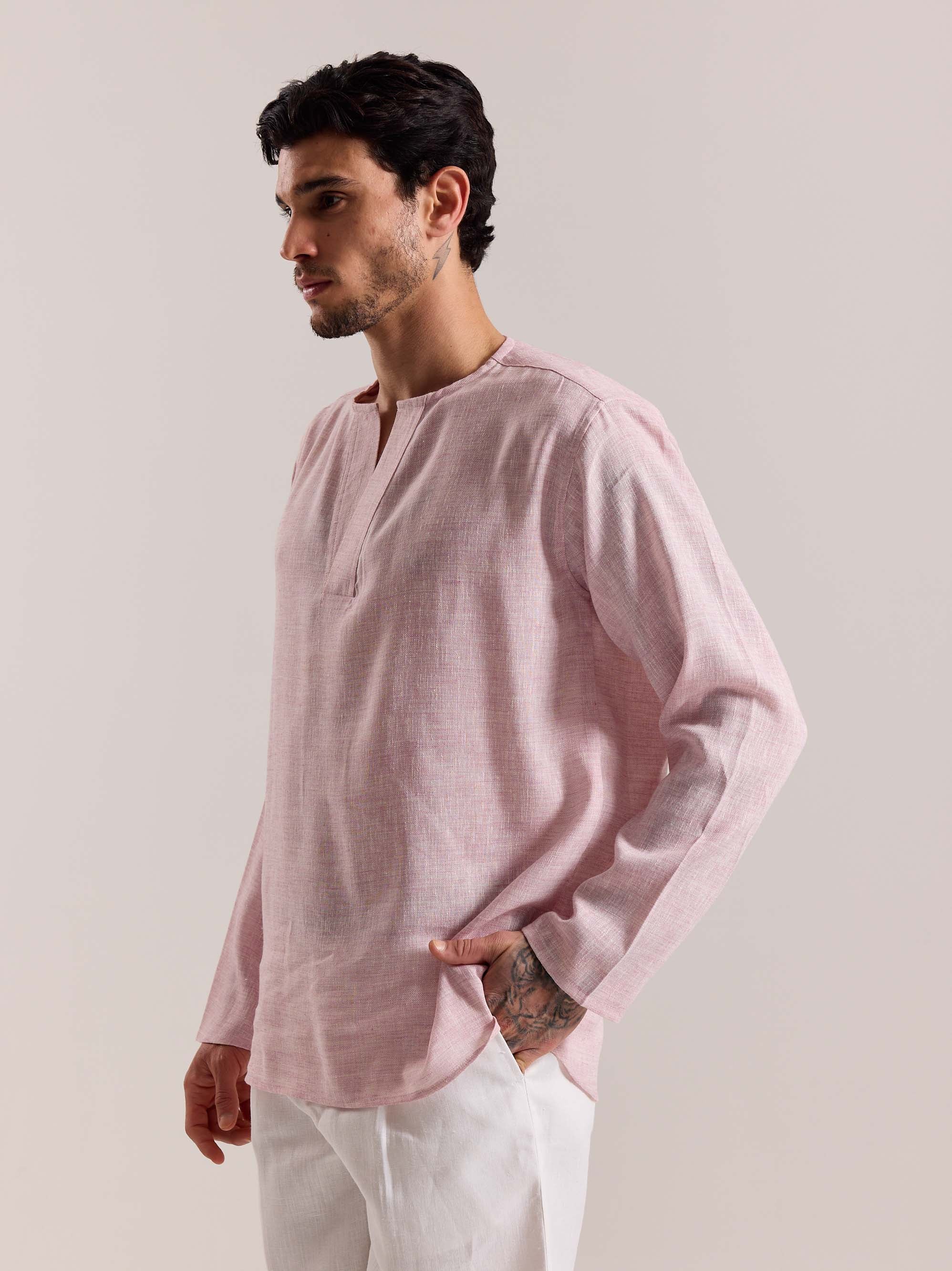 Pink Textured Linen Pullover - Image 7