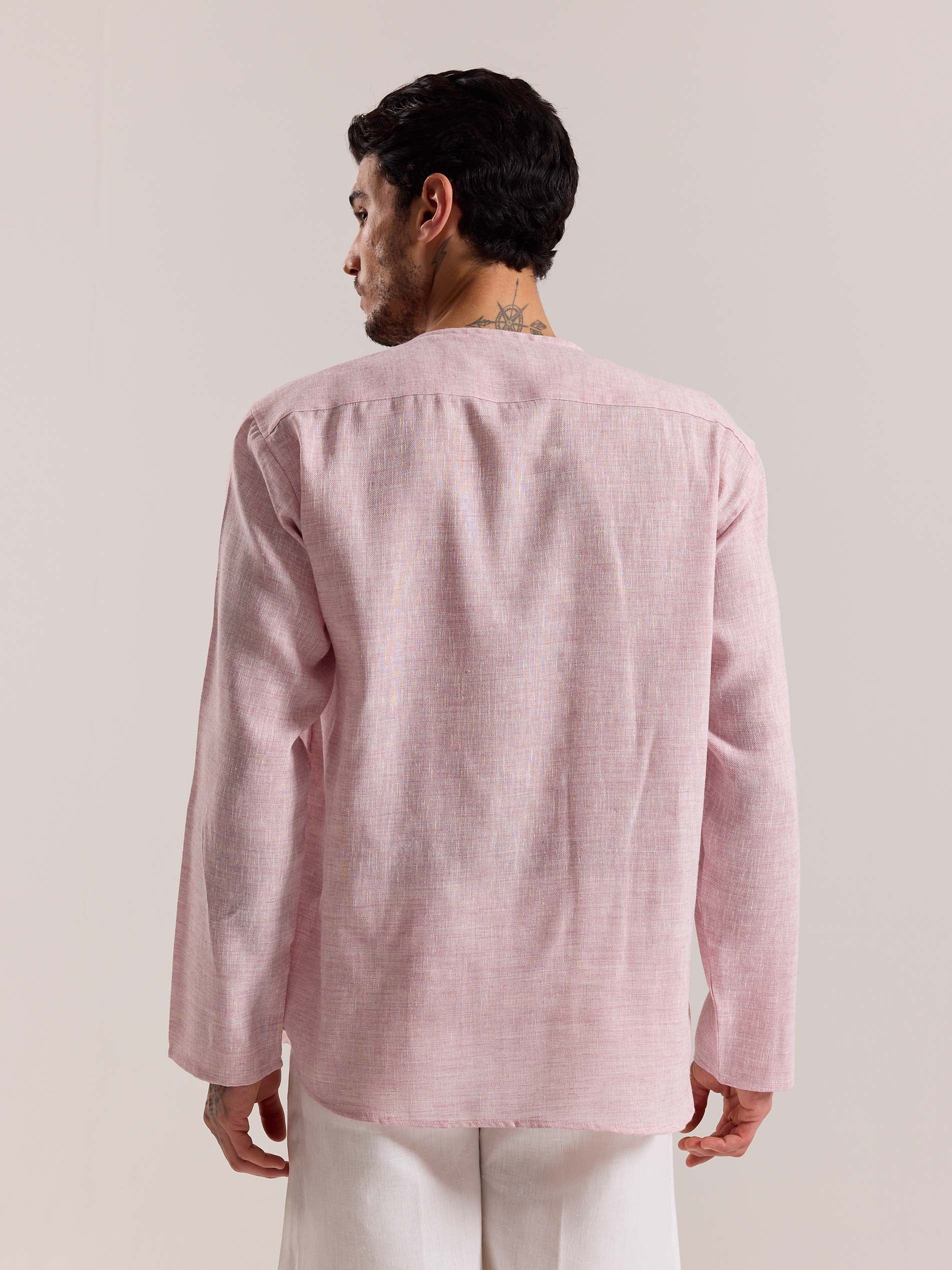 Pink Textured Linen Pullover - Image 8
