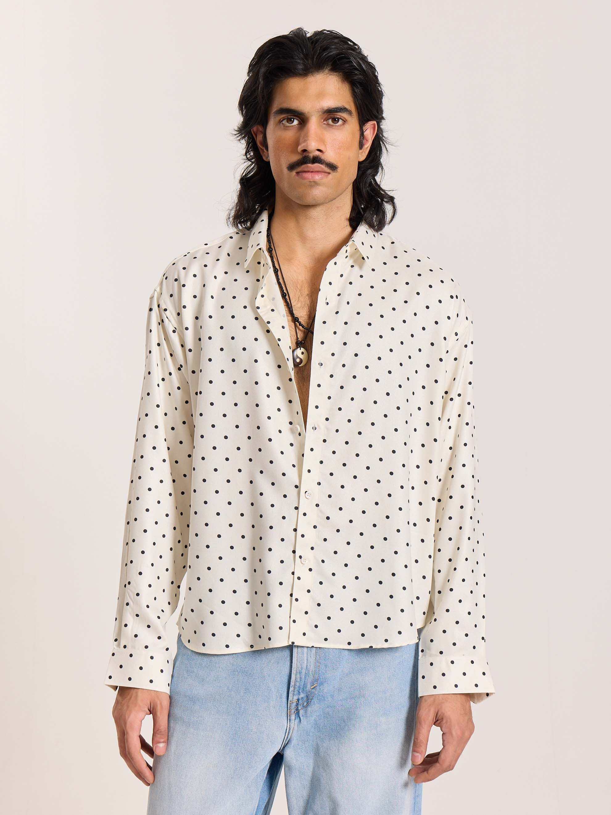 Polka Dot Oversized Cropped Shirt - Image 3