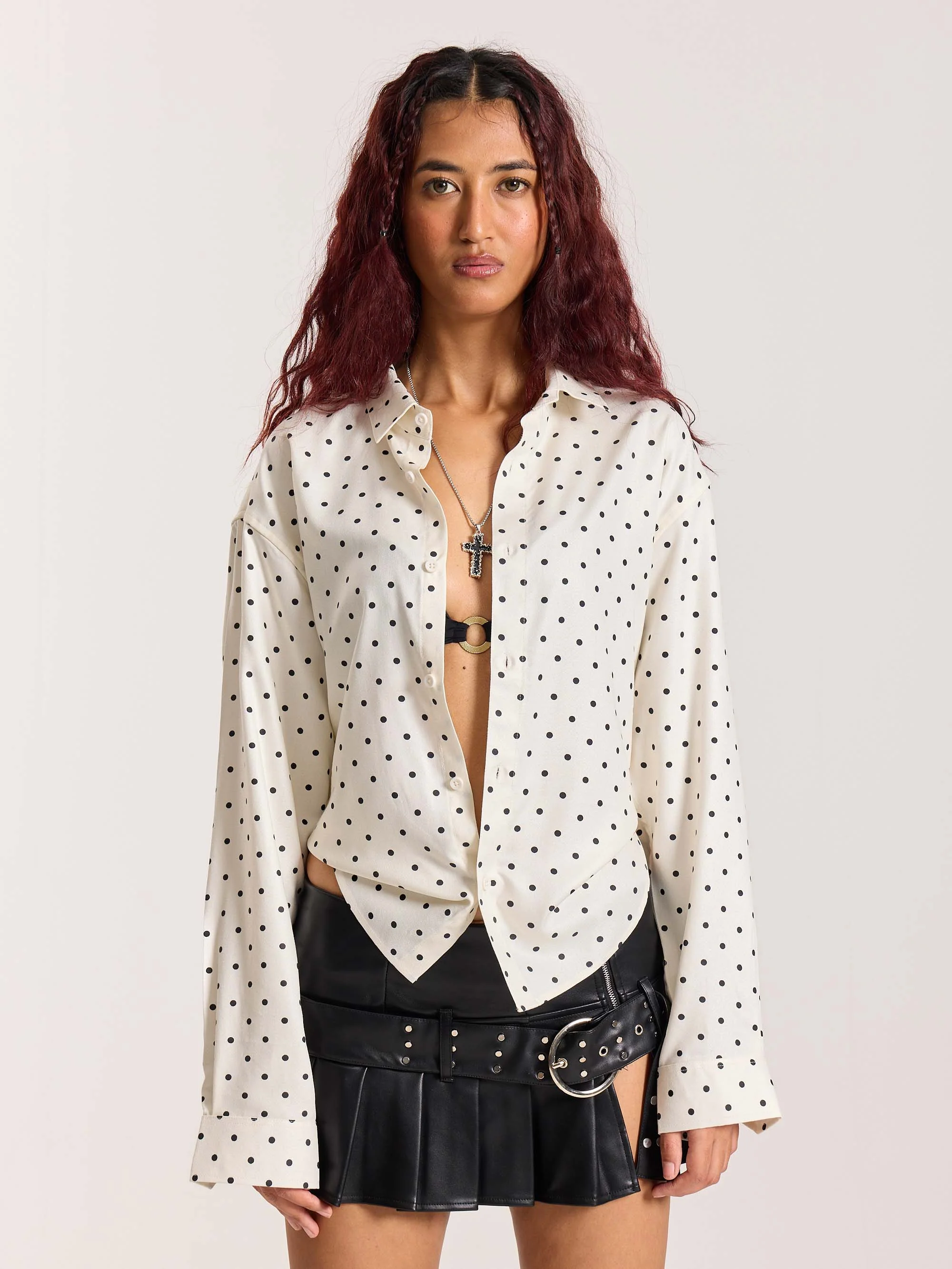 Polka Dot Oversized Cropped Shirt - Image 4
