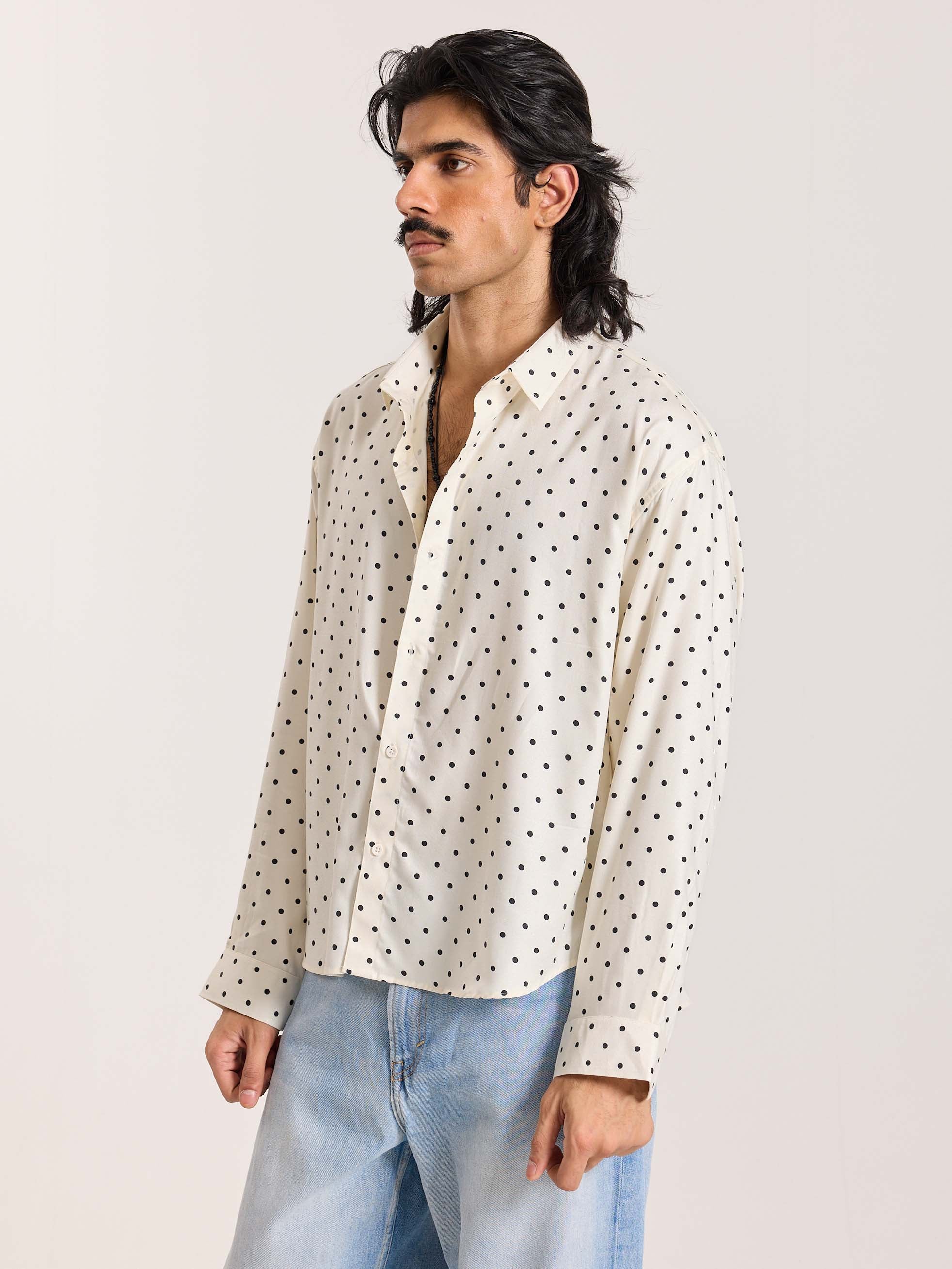 Polka Dot Oversized Cropped Shirt - Image 6