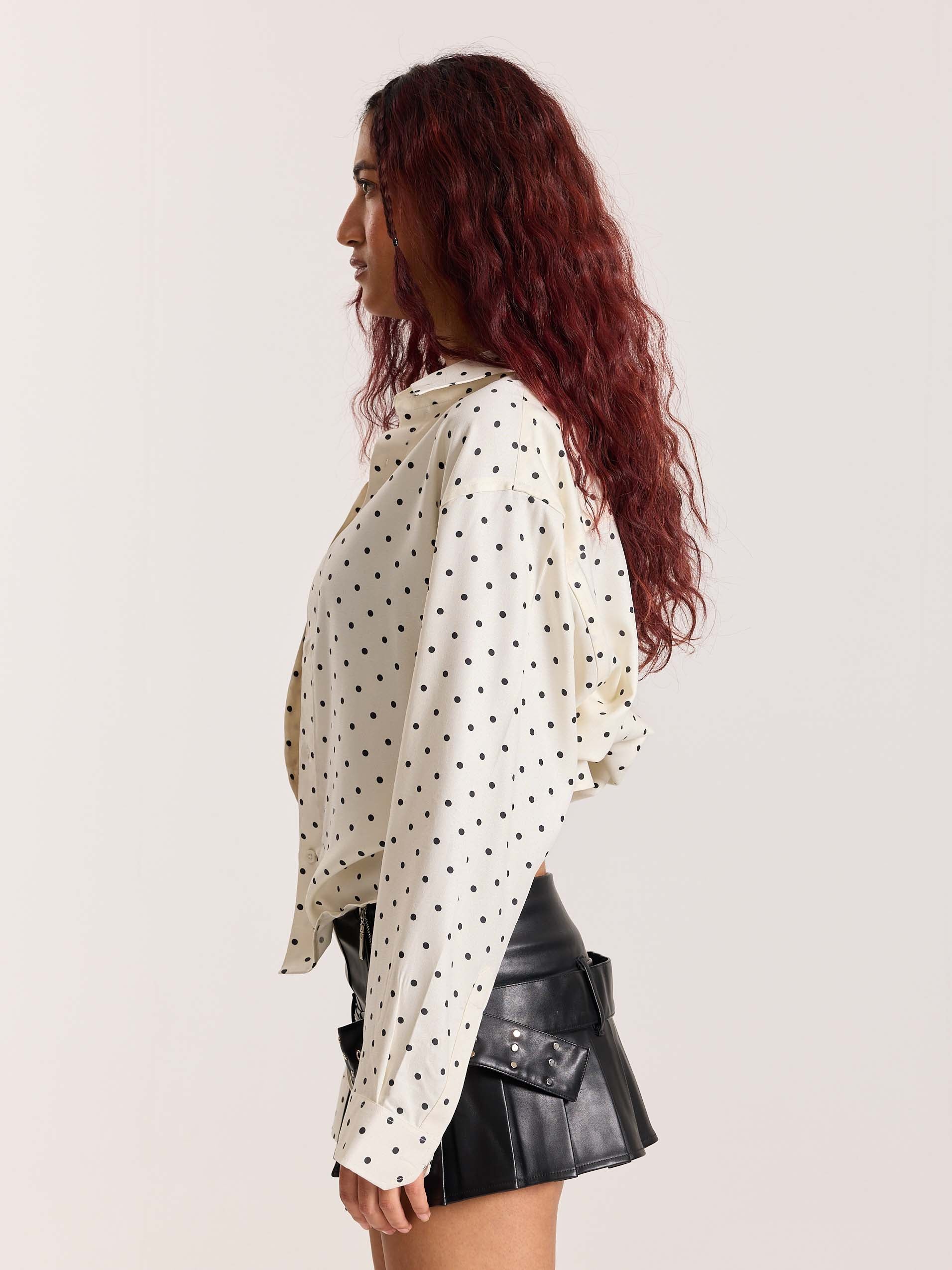 Polka Dot Oversized Cropped Shirt - Image 7