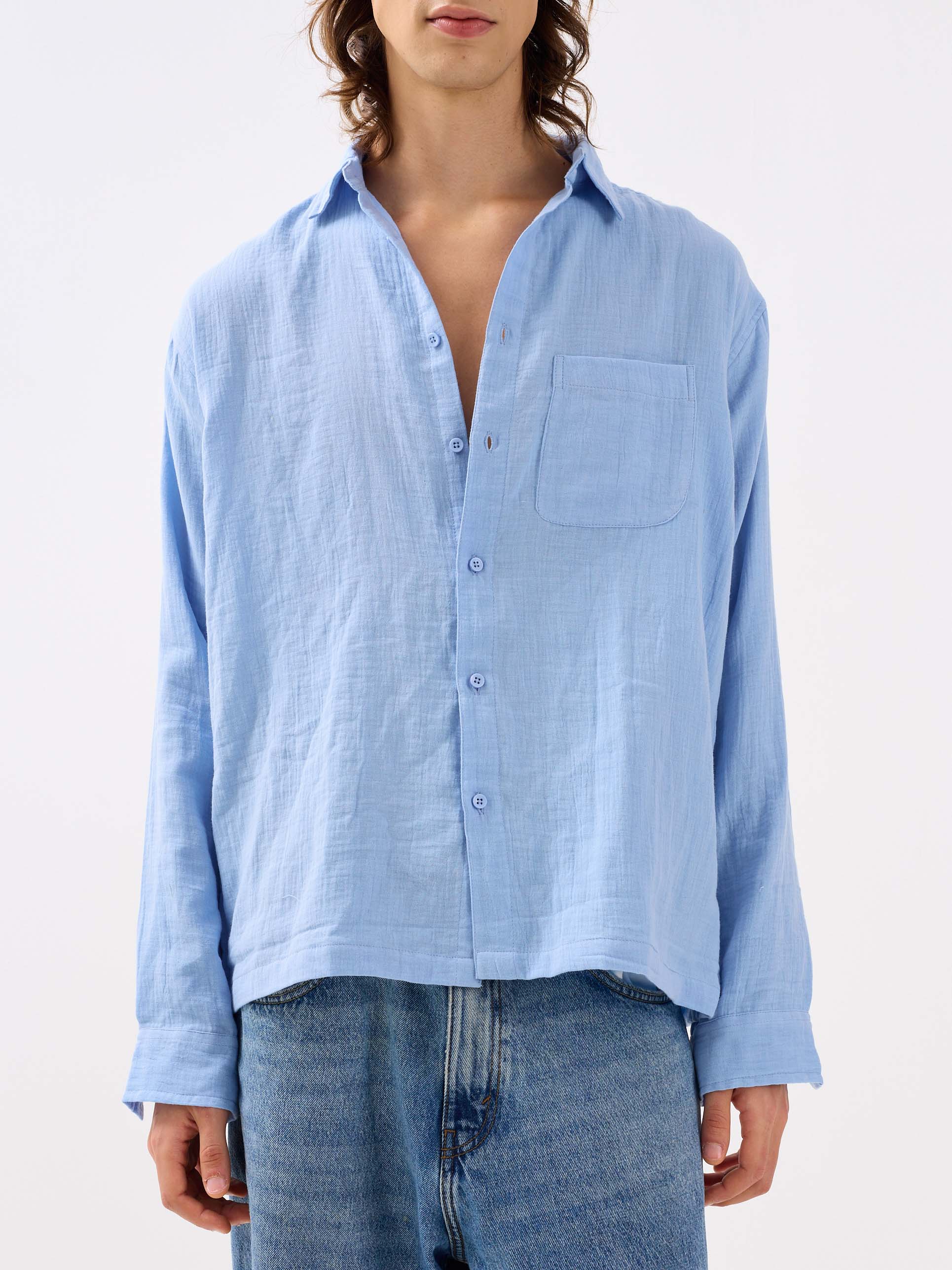 Powder Blue Gauze Holiday Shirt - Image 3