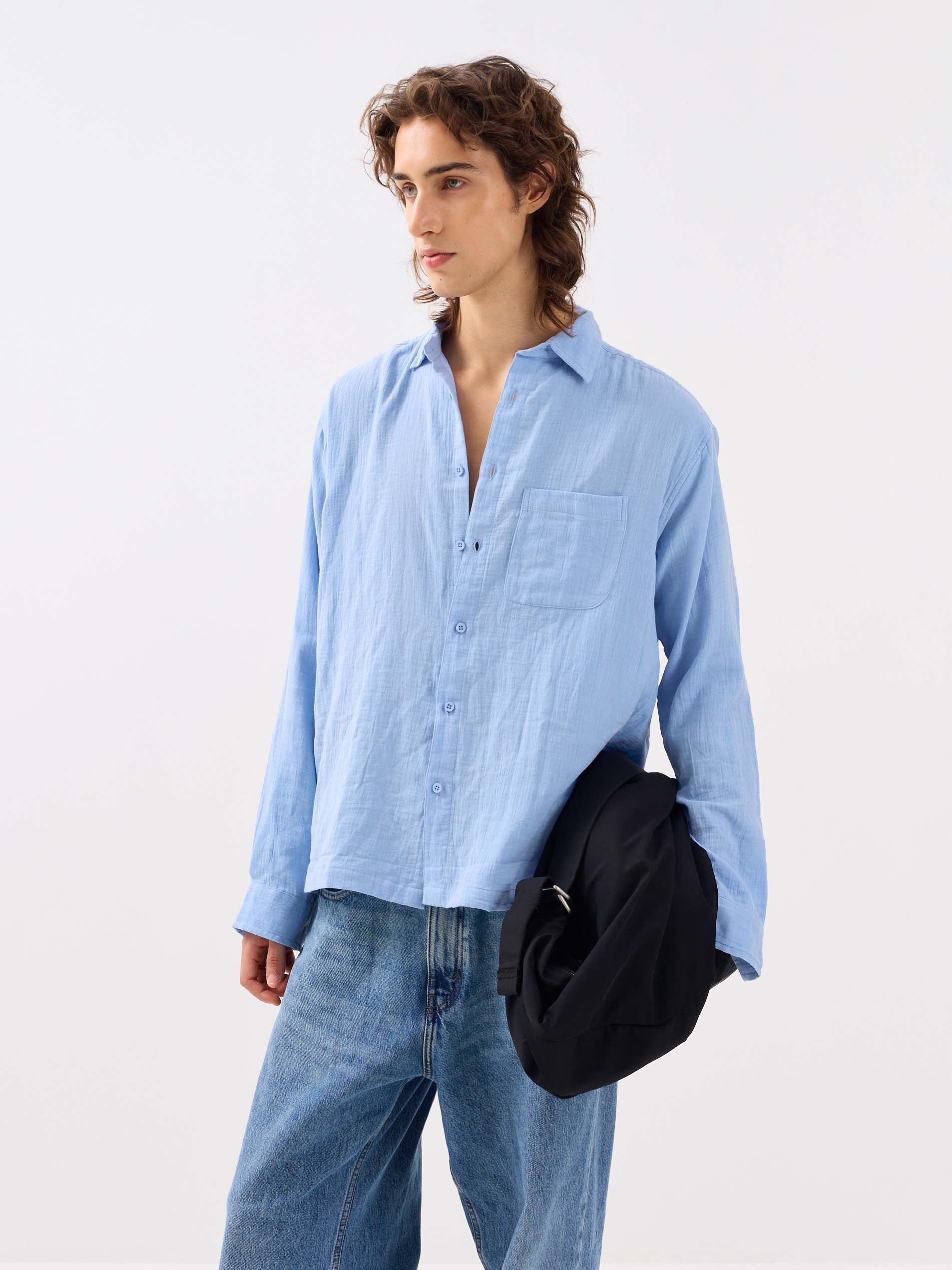 Powder Blue Gauze Holiday Shirt - Image 4