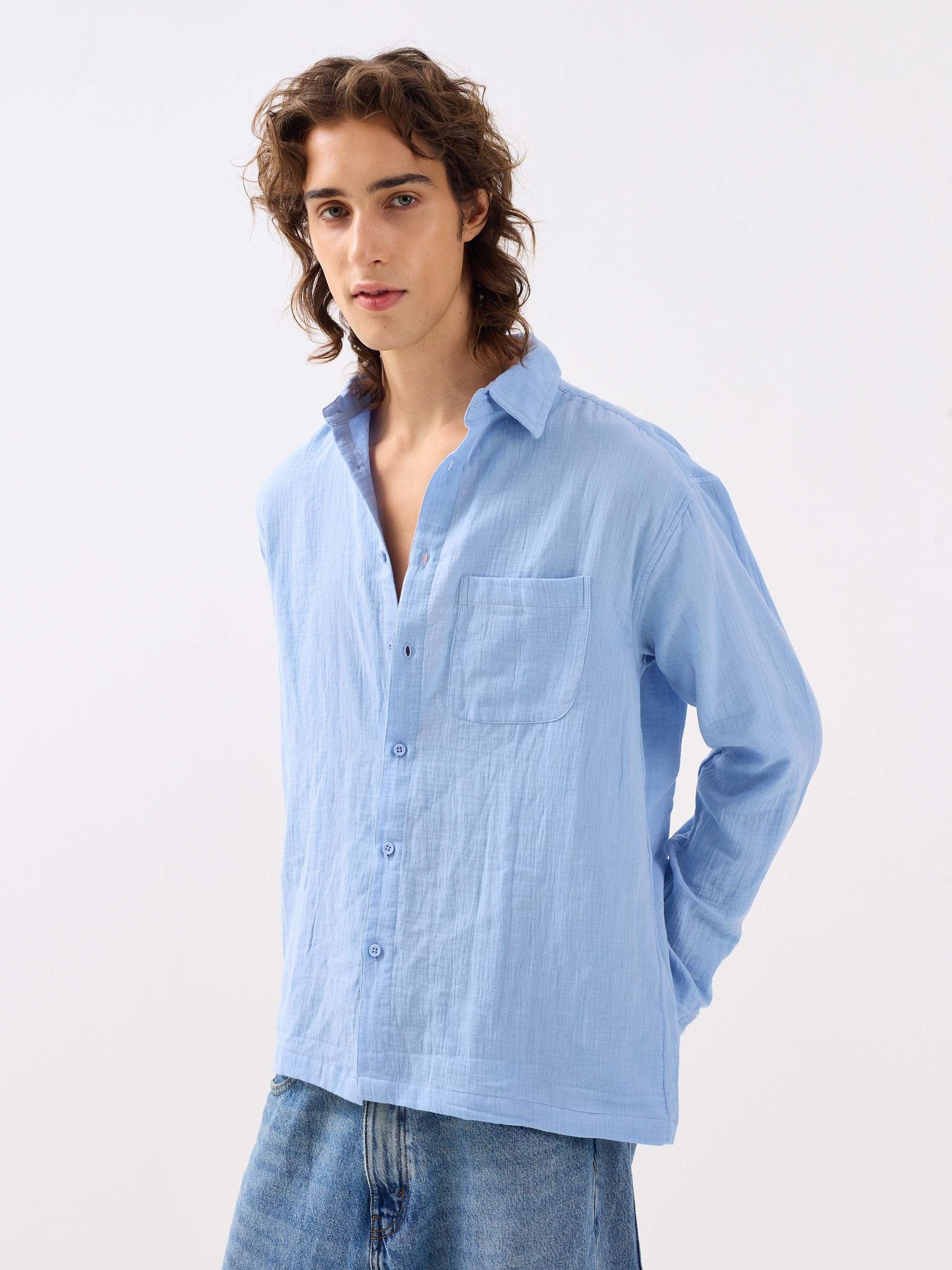 Powder Blue Gauze Holiday Shirt - Image 5