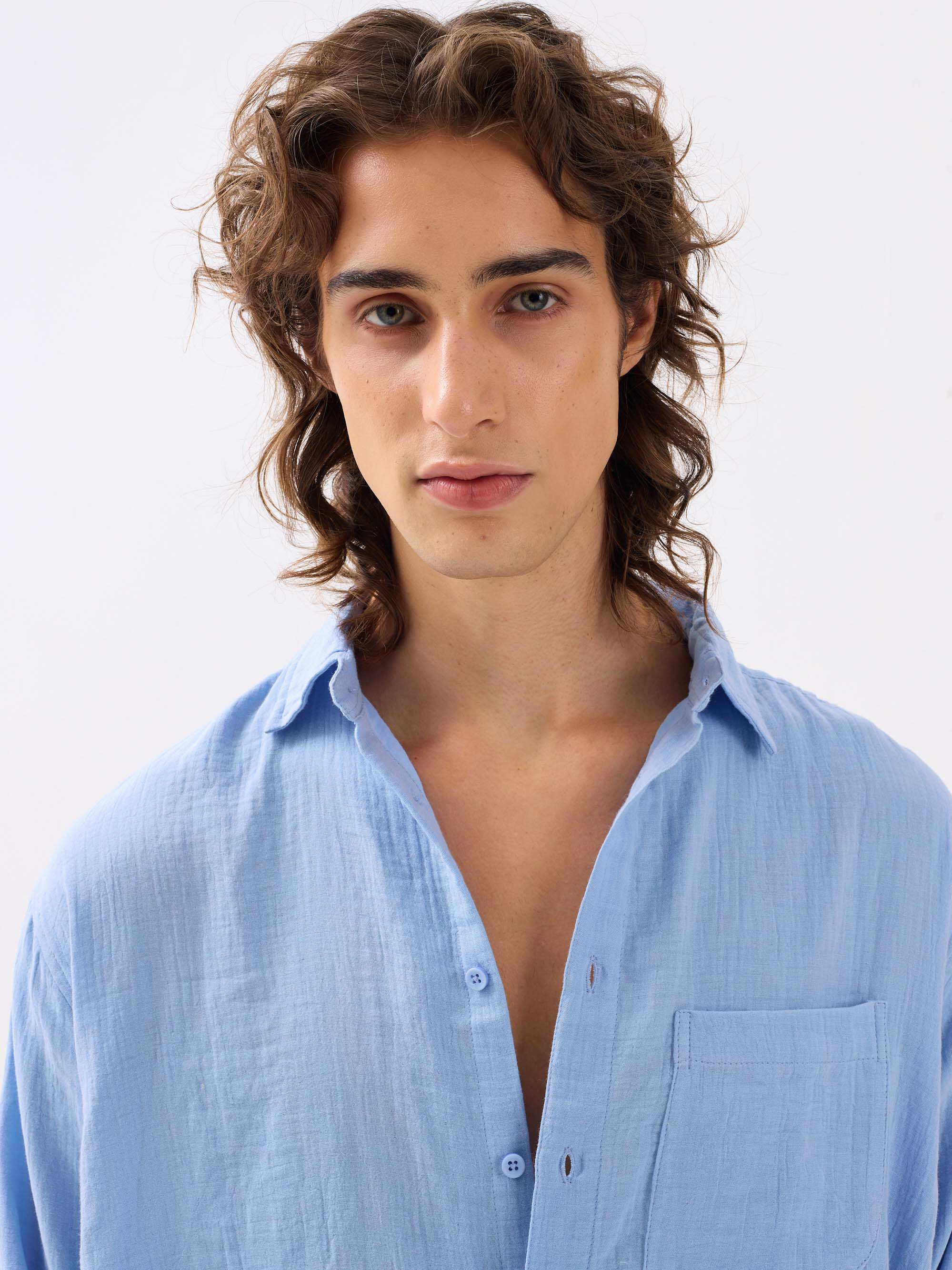 Powder Blue Gauze Holiday Shirt - Image 6