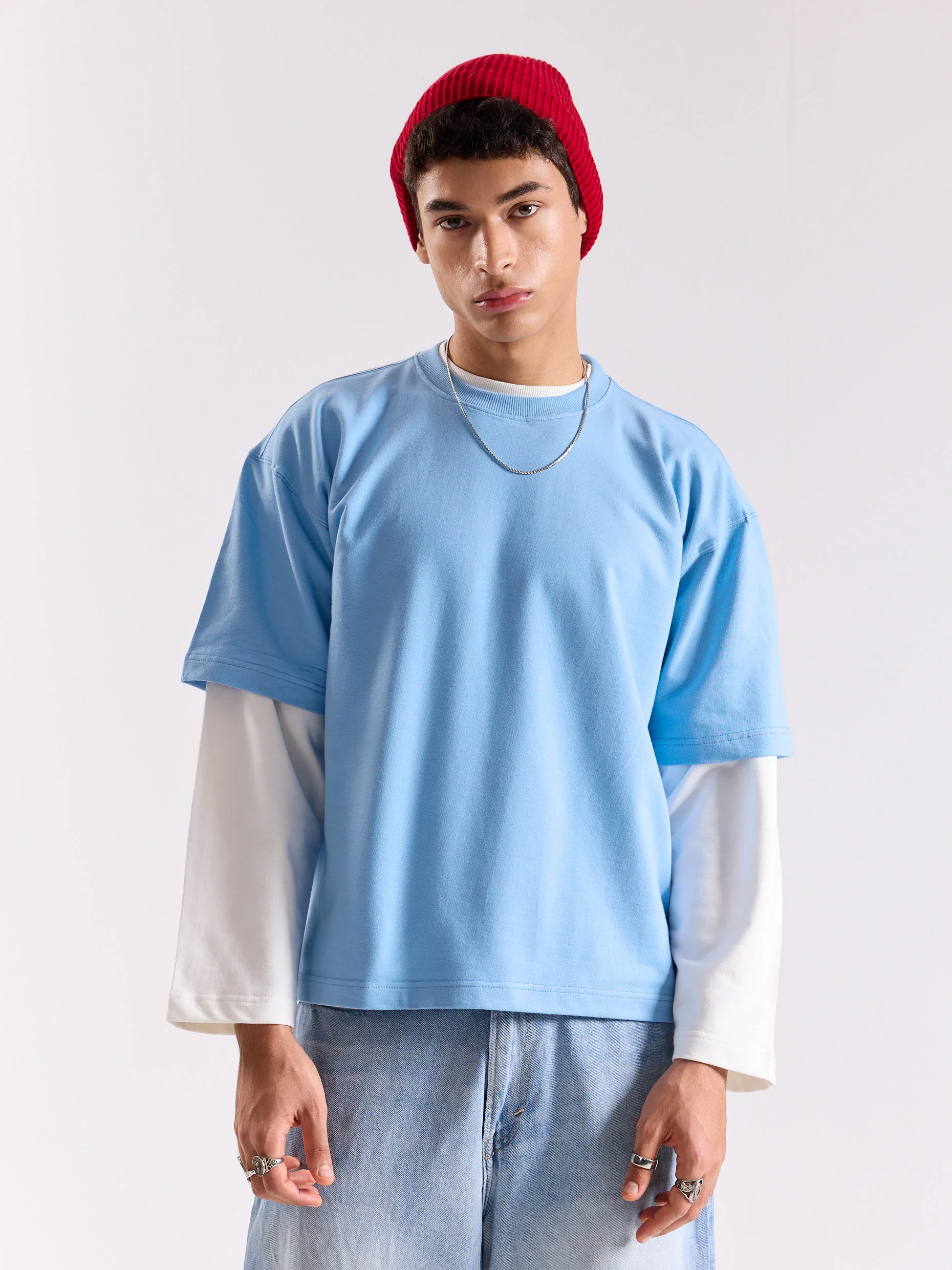 Powder Blue Loose Fit Cropped T-Shirt - Image 3