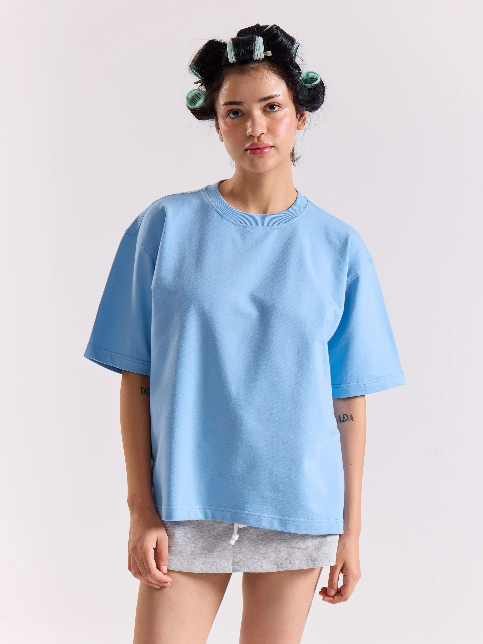 Powder Blue Loose Fit Cropped T-Shirt - Image 4