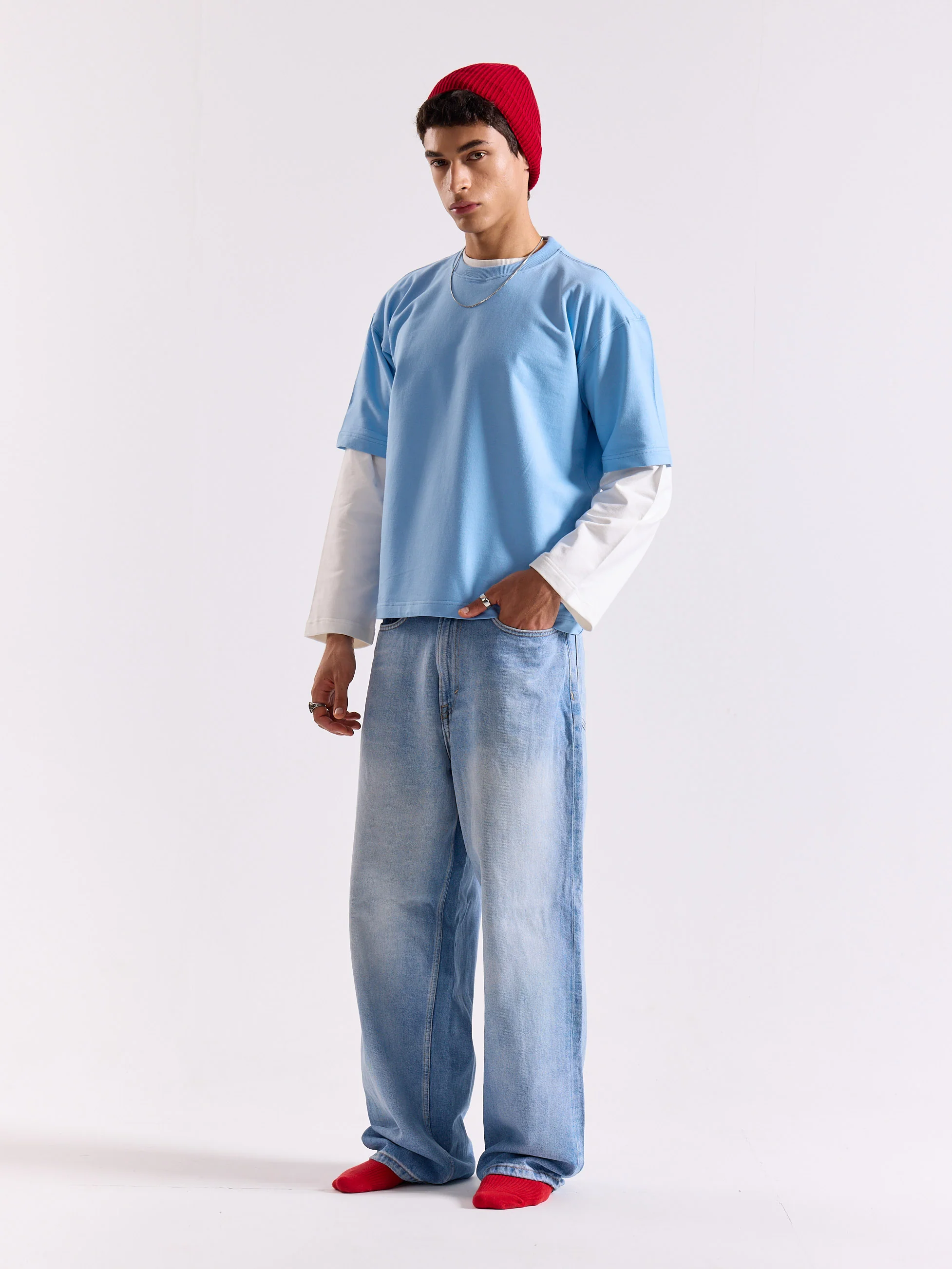 Powder Blue Loose Fit Cropped T-Shirt - Image 6