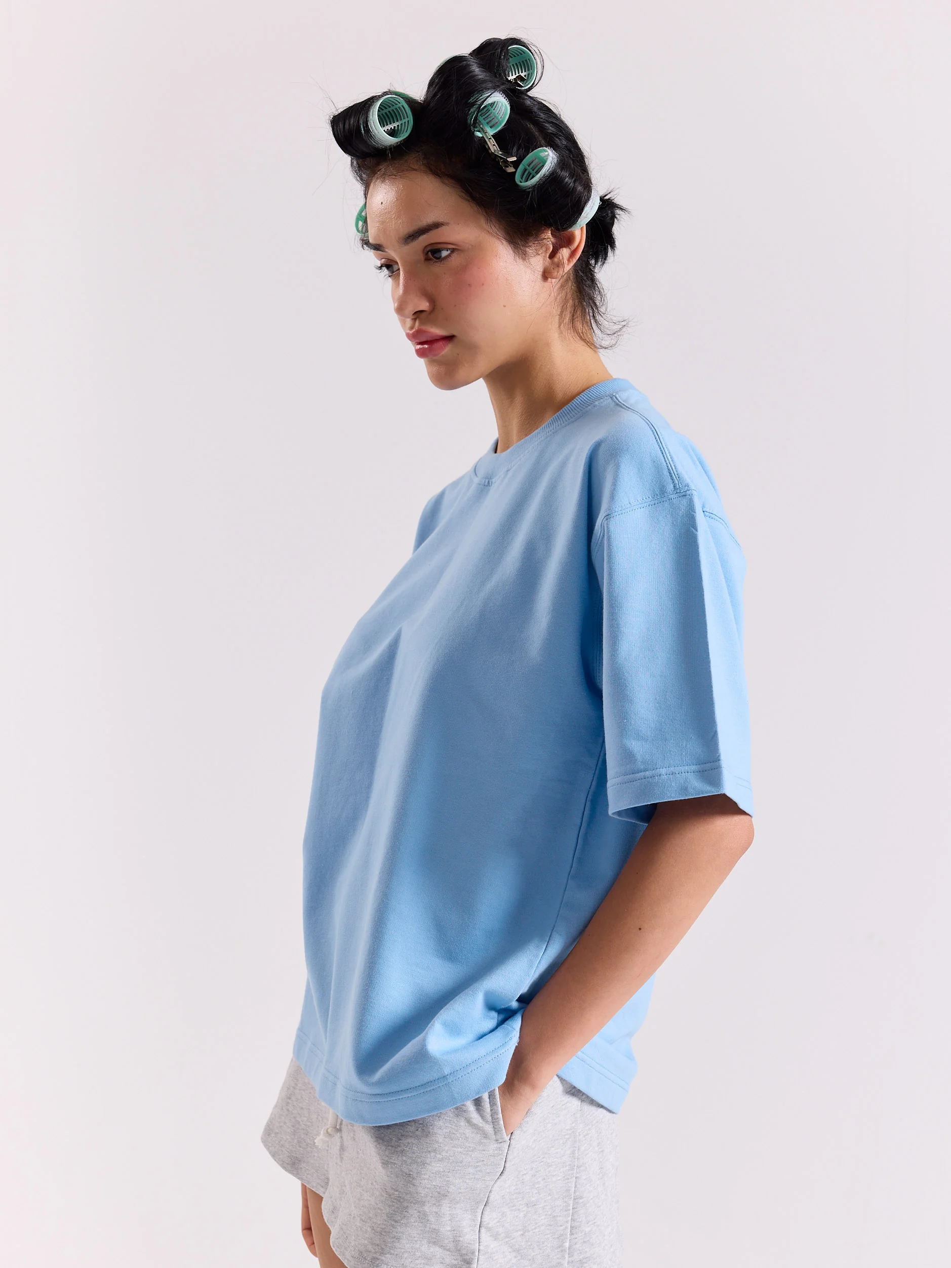 Powder Blue Loose Fit Cropped T-Shirt - Image 7