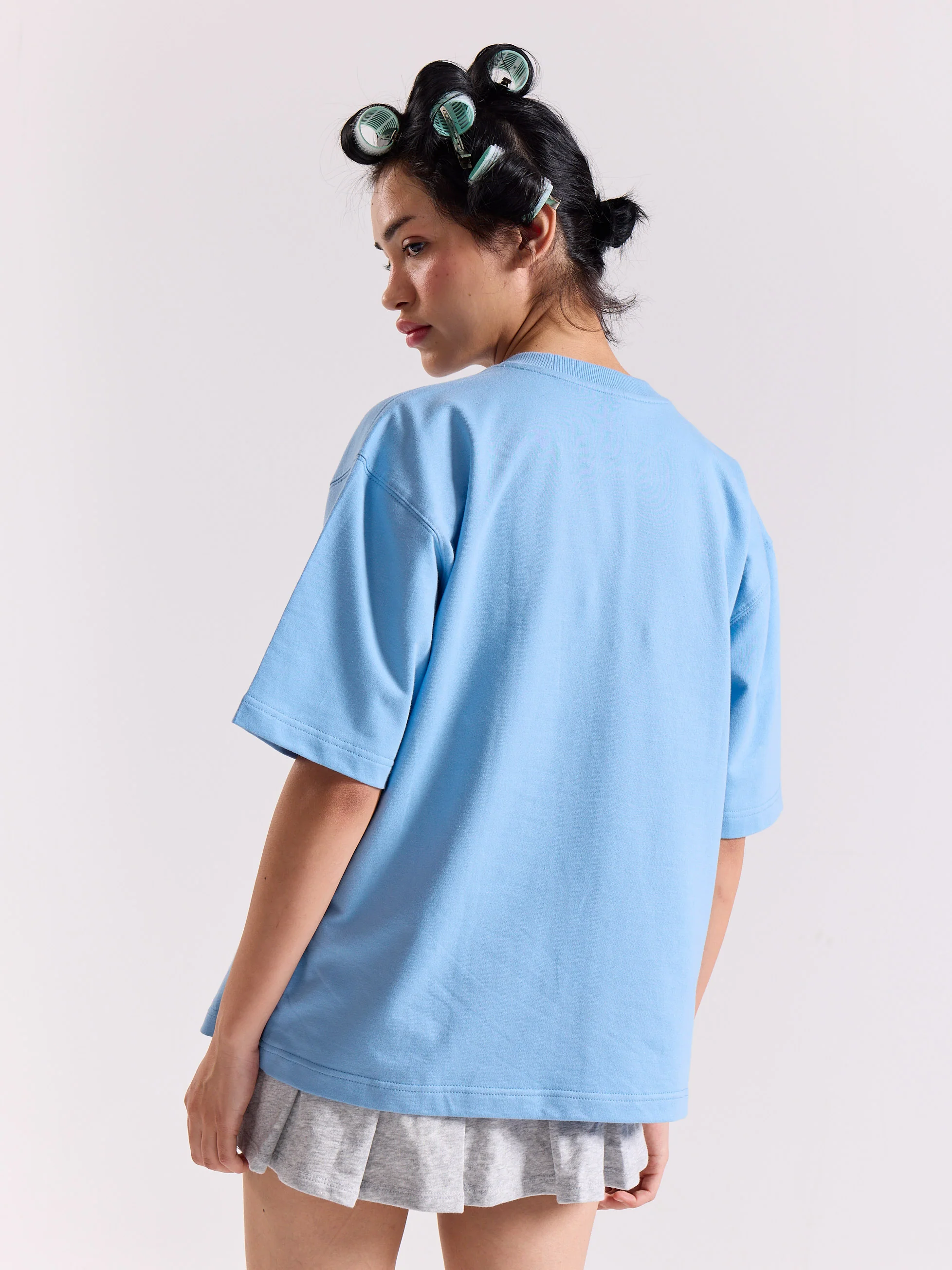 Powder Blue Loose Fit Cropped T-Shirt - Image 8