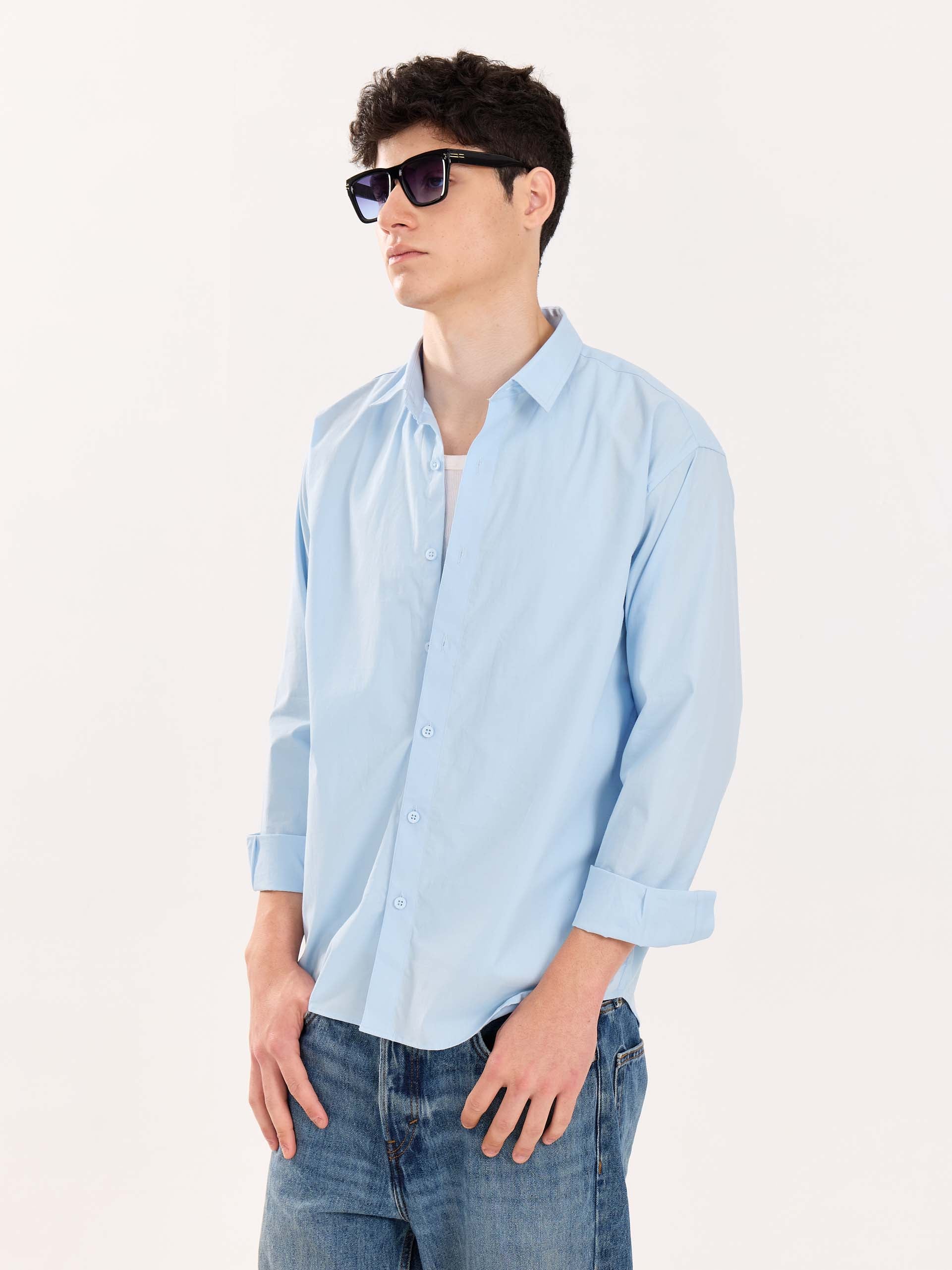 Powder Blue Poplin Shirt - Image 7