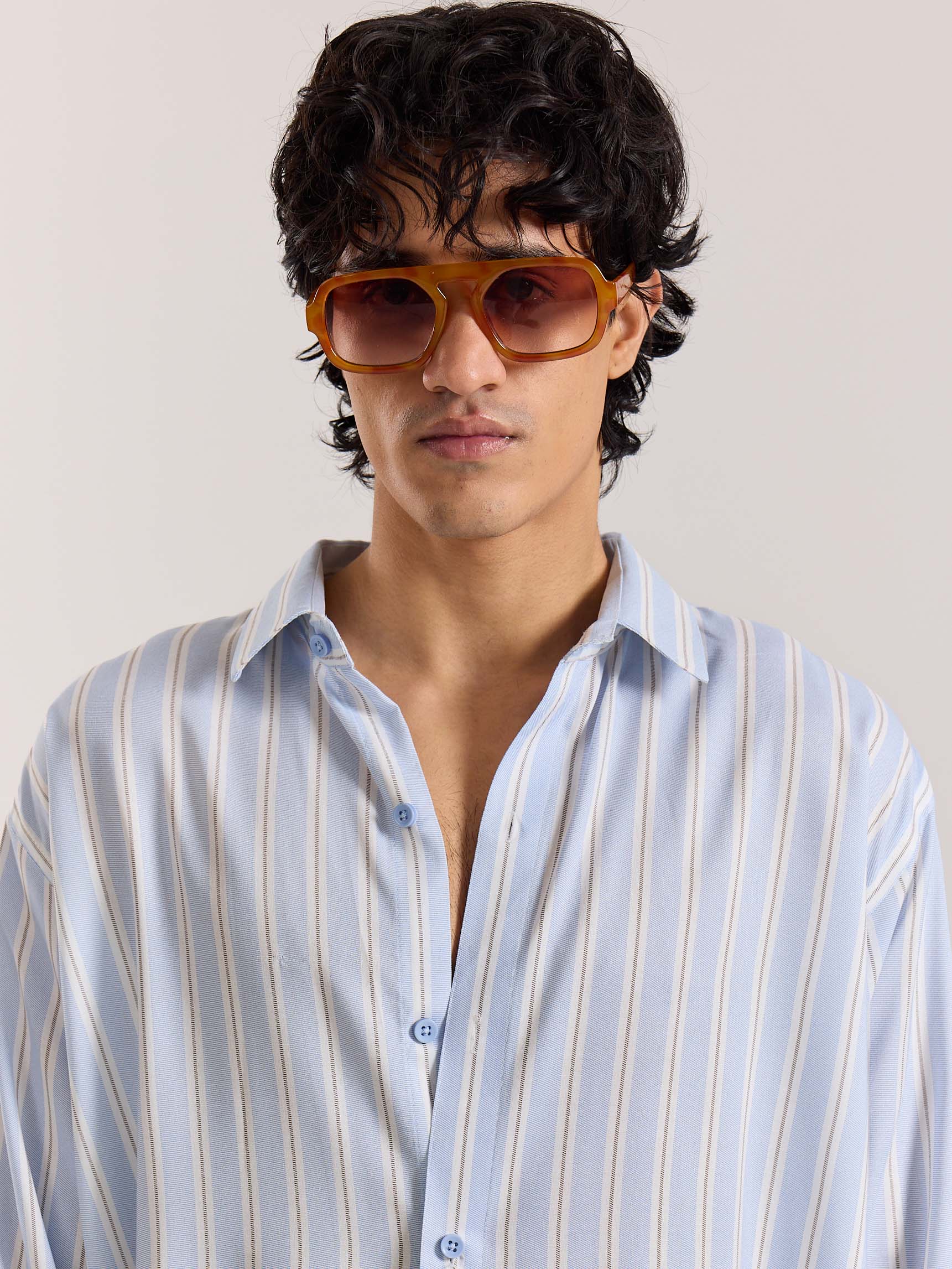 Powder Blue Striped Drape Shirt - Image 3