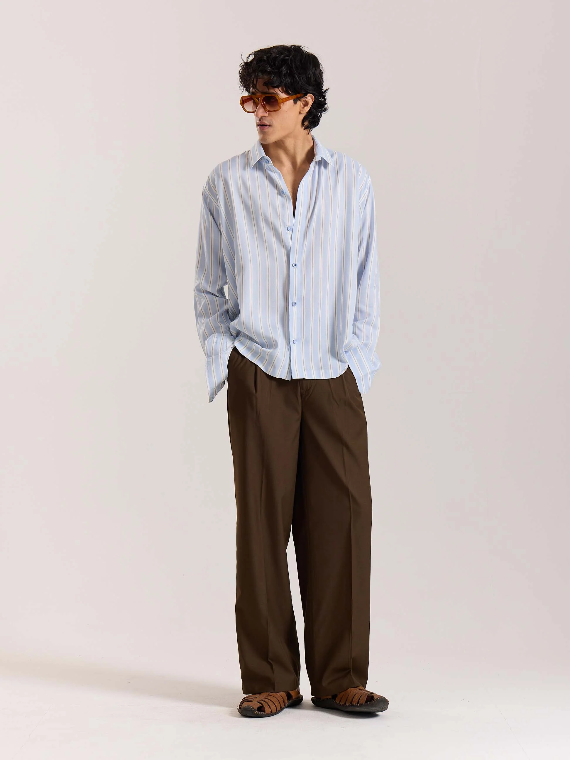 Powder Blue Striped Drape Shirt - Image 4